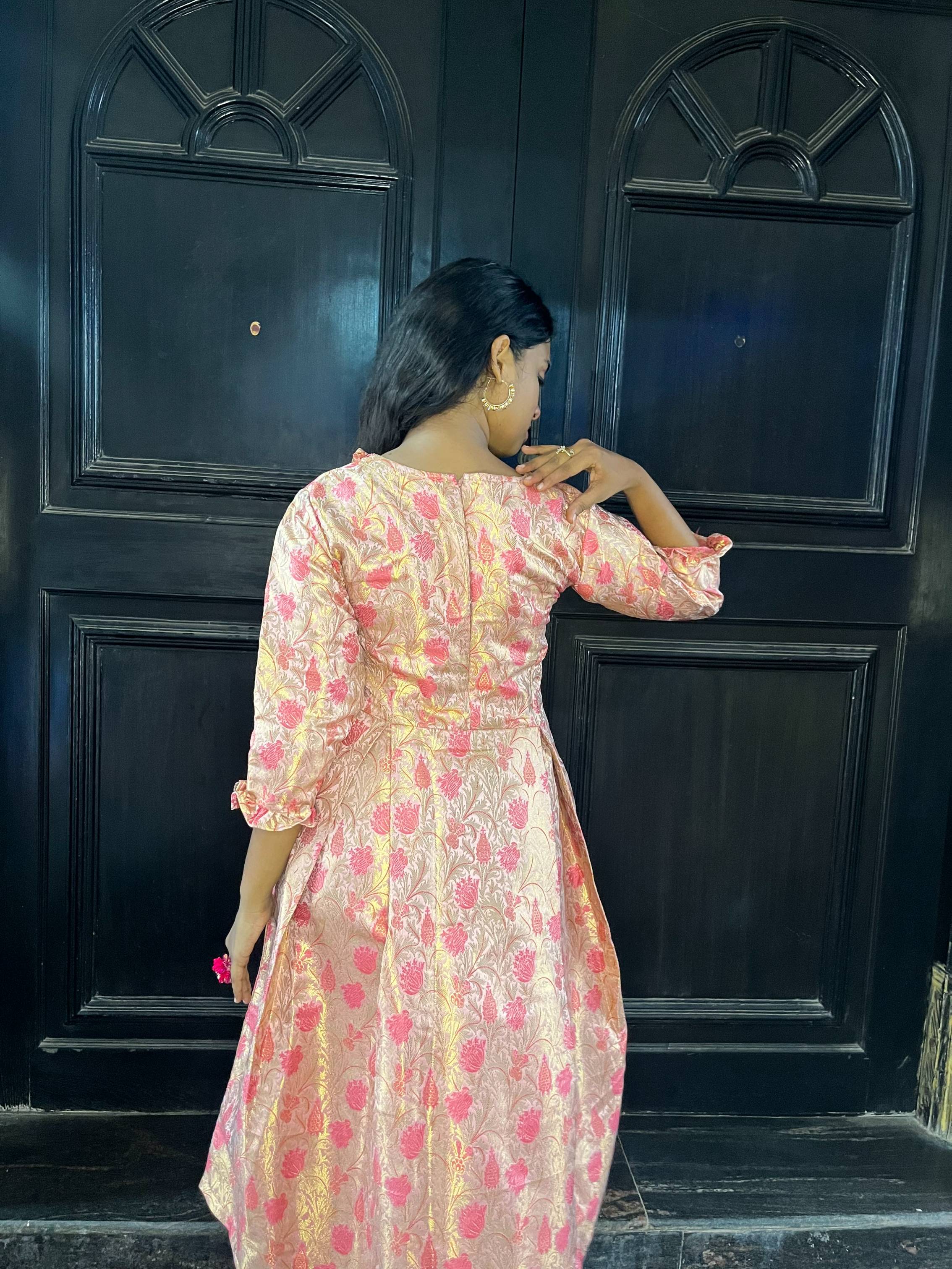 Kinkini - Dresses in Pastel Pink with gold zari work
