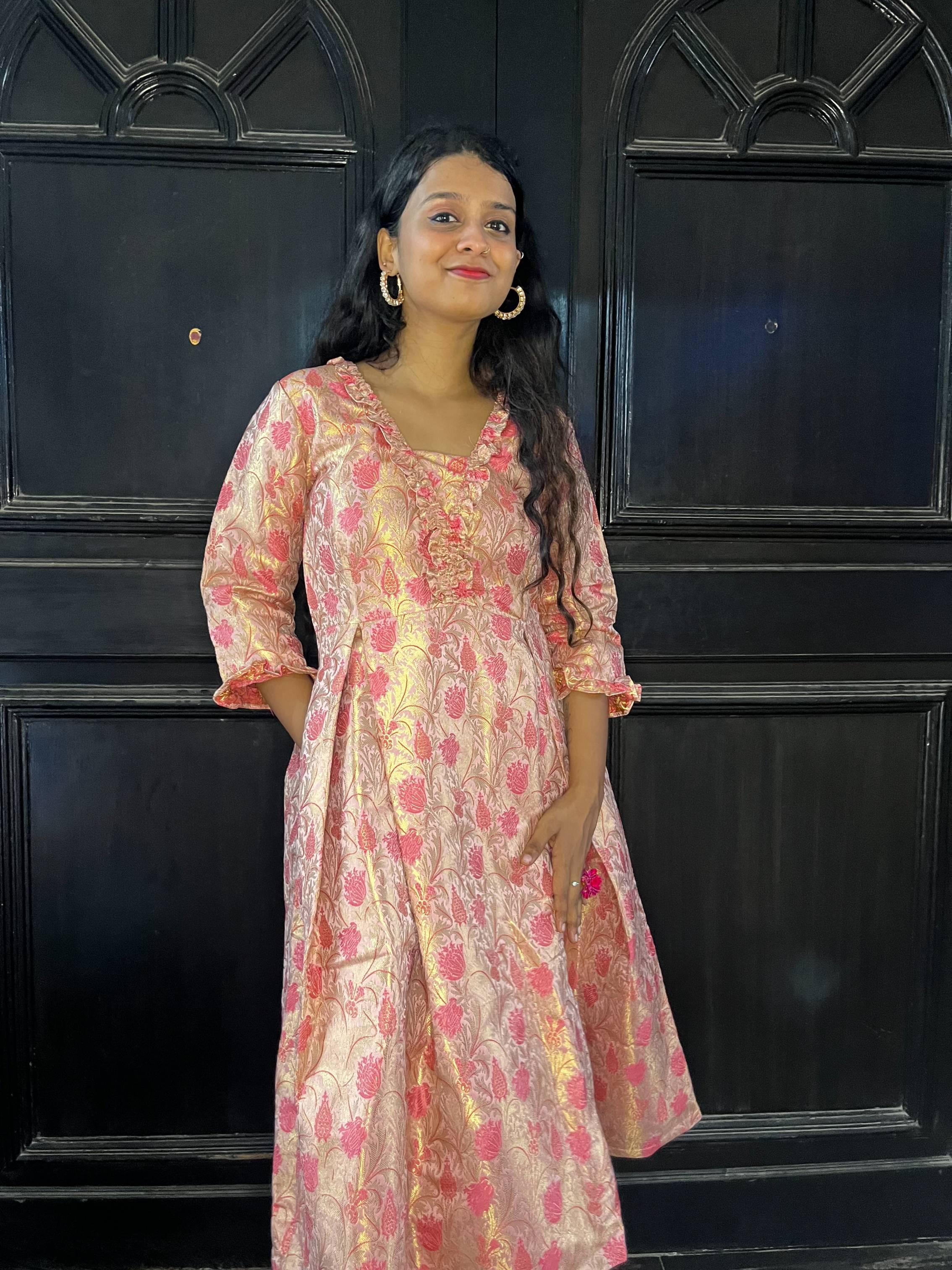 Kinkini - Dresses in Pastel Pink with gold zari work