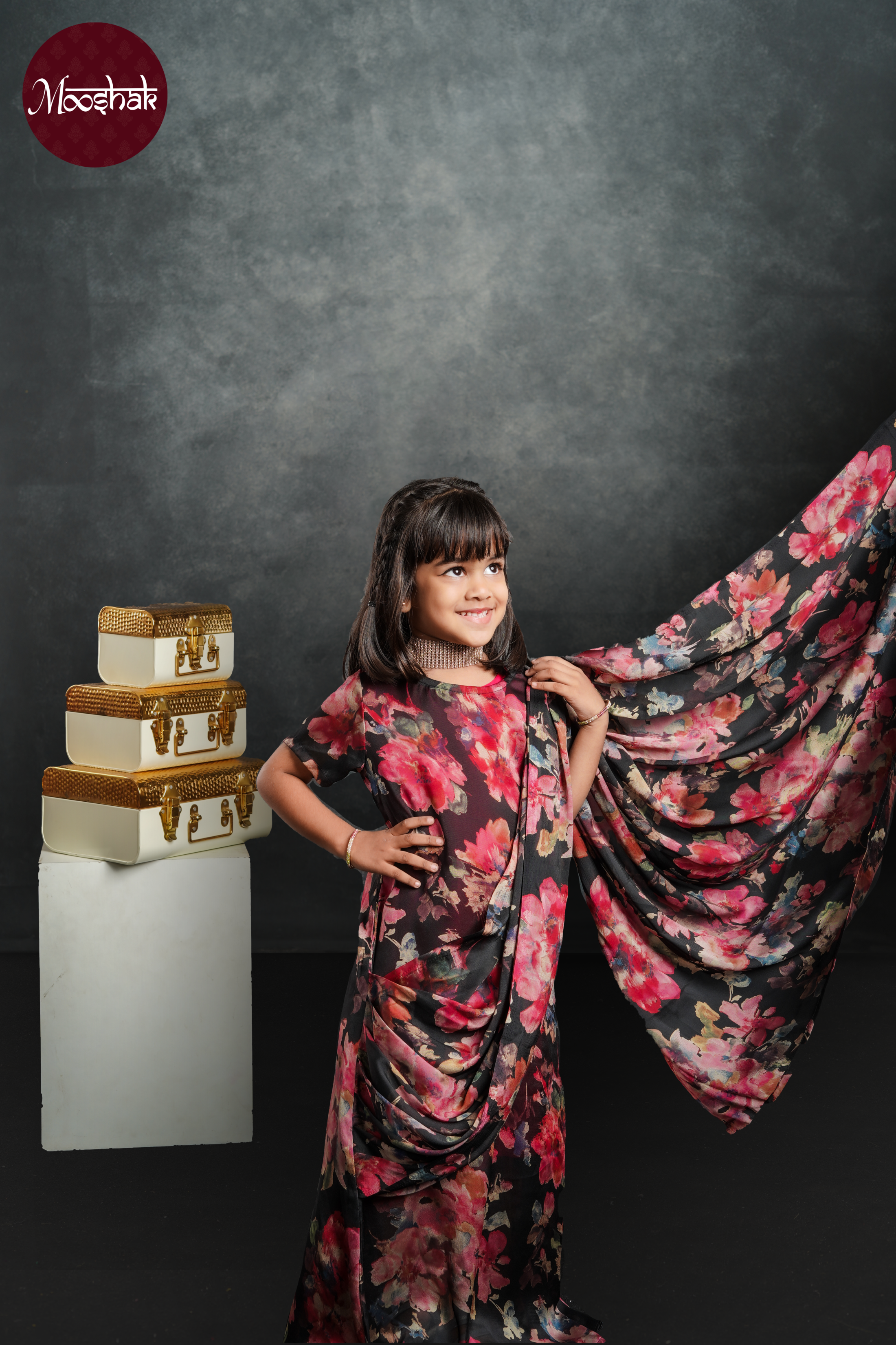Mangai- Drape - Saree in Black Floral Georgette