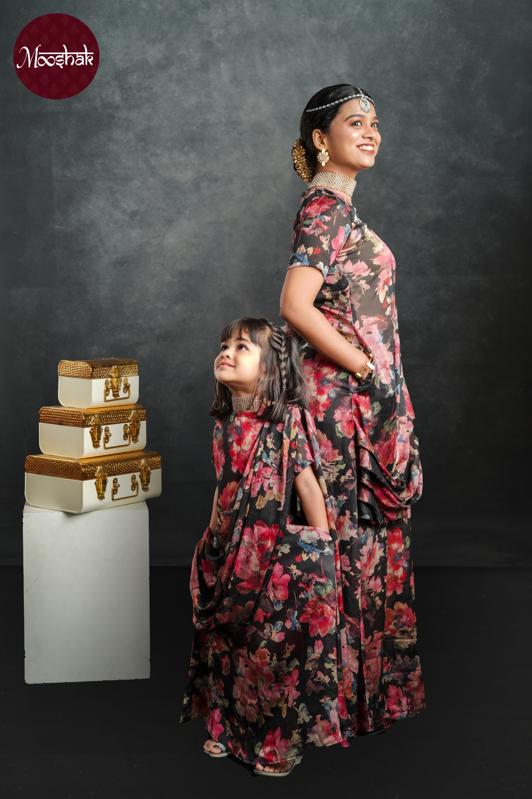 Mangai- Drape - Saree in Black Floral Georgette