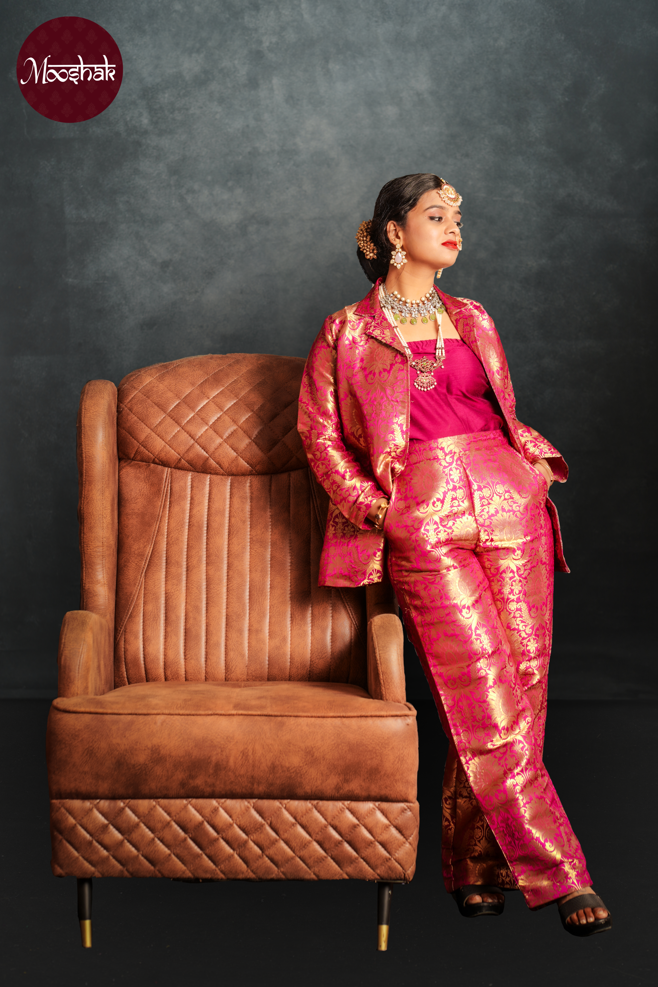 Maya - Blazer Set in Purple with gold zari work