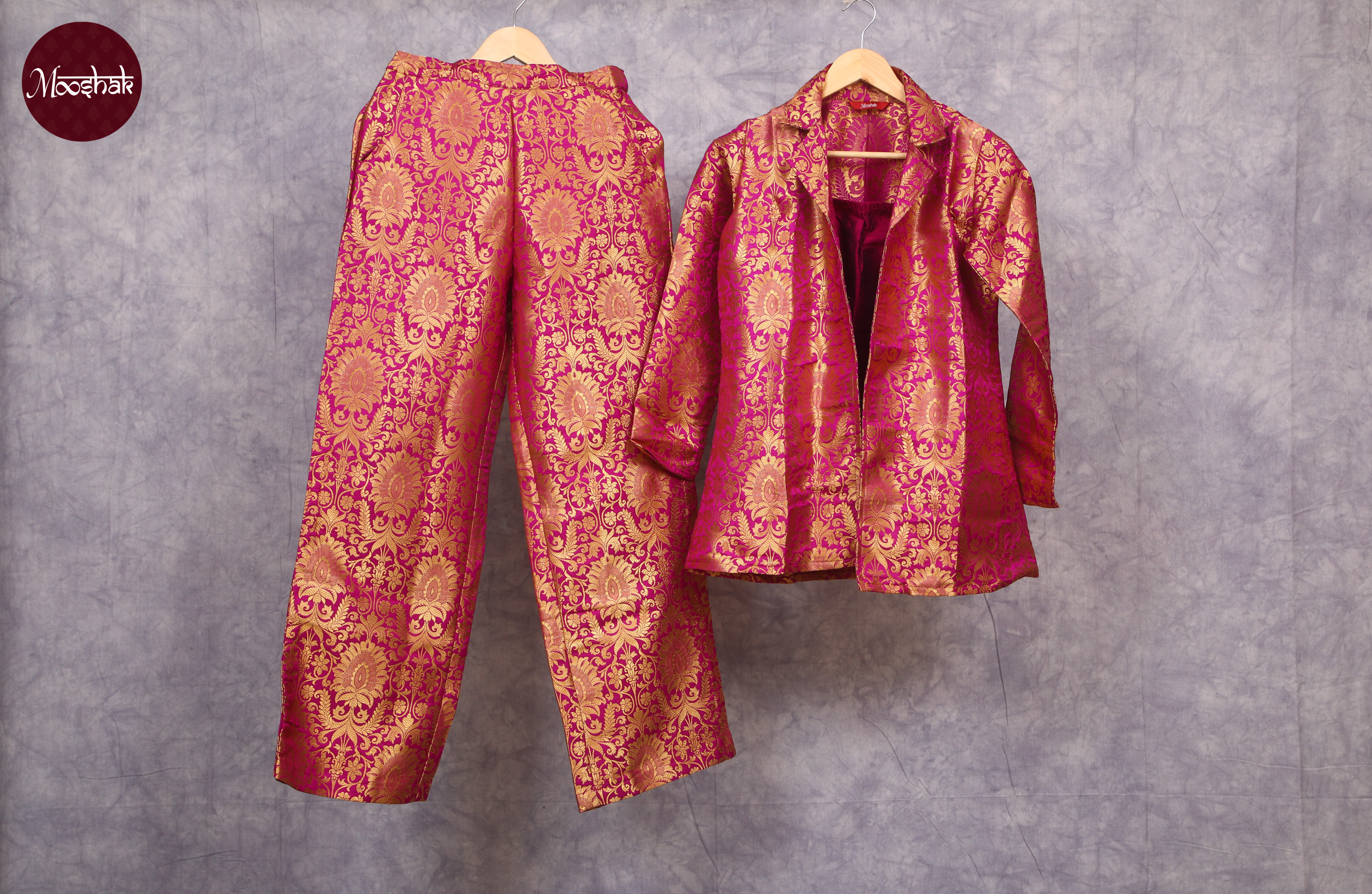 Maya - Blazer Set in Purple with gold zari work