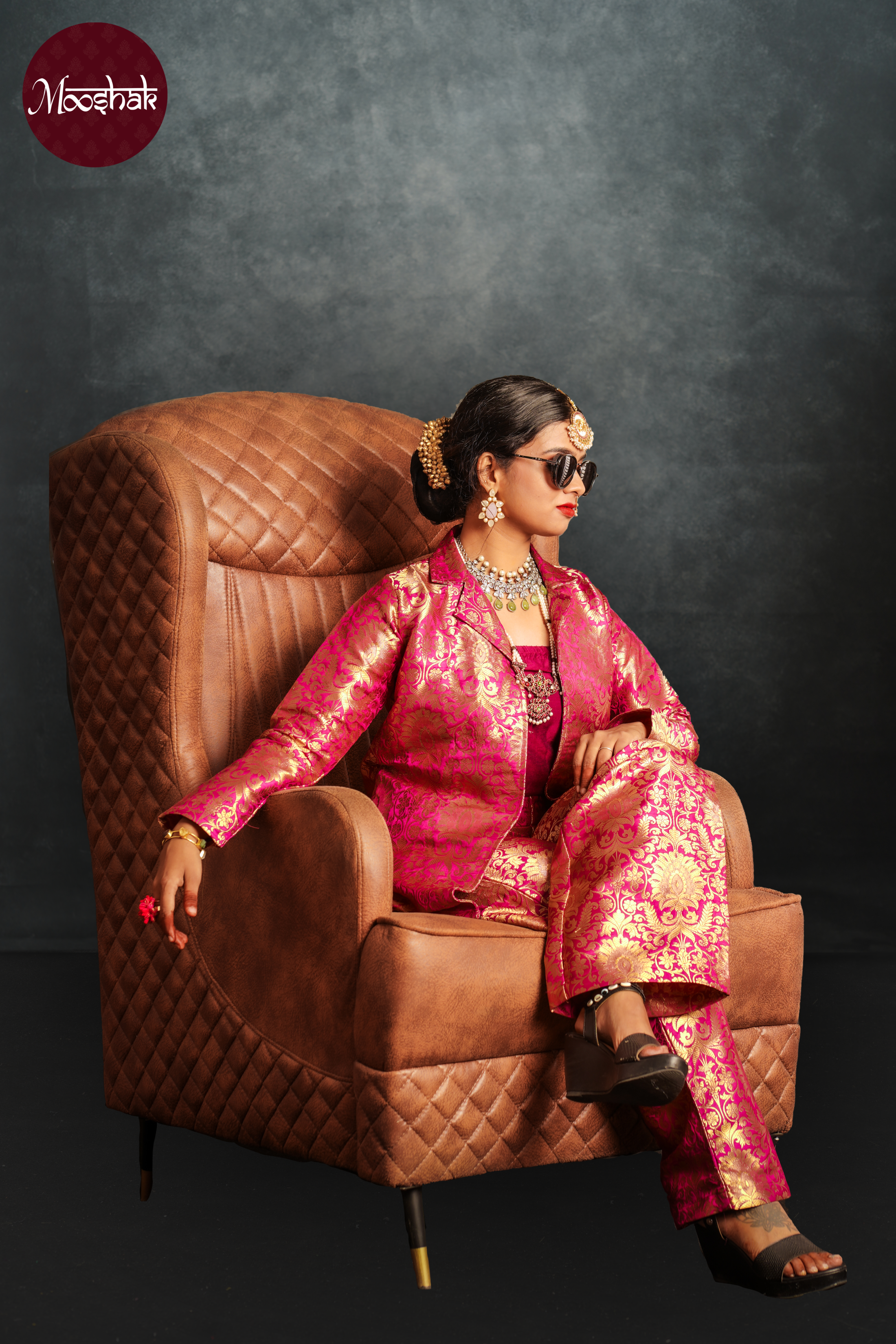 Maya - Blazer Set in Purple with gold zari work