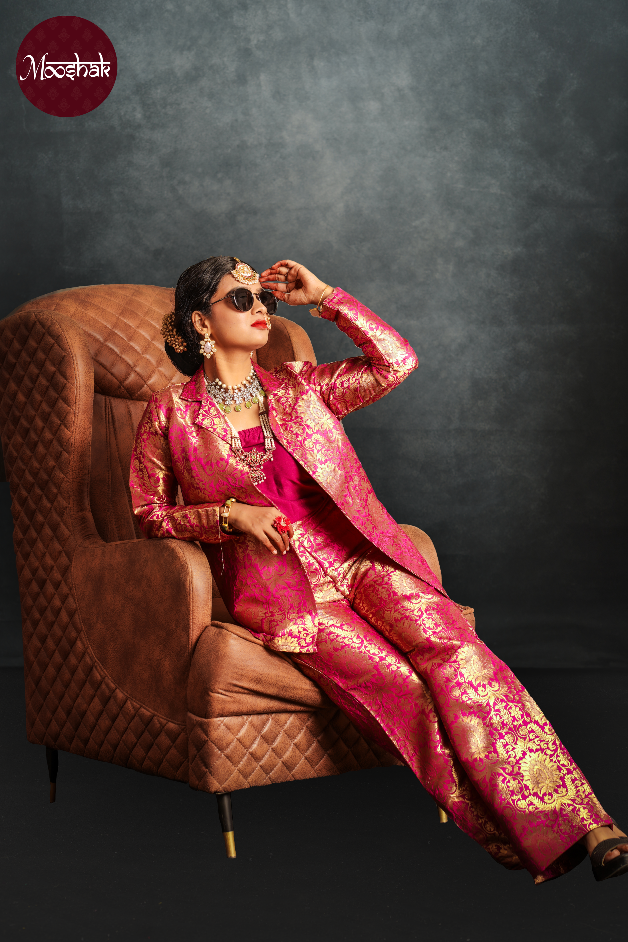 Maya - Blazer Set in Purple with gold zari work