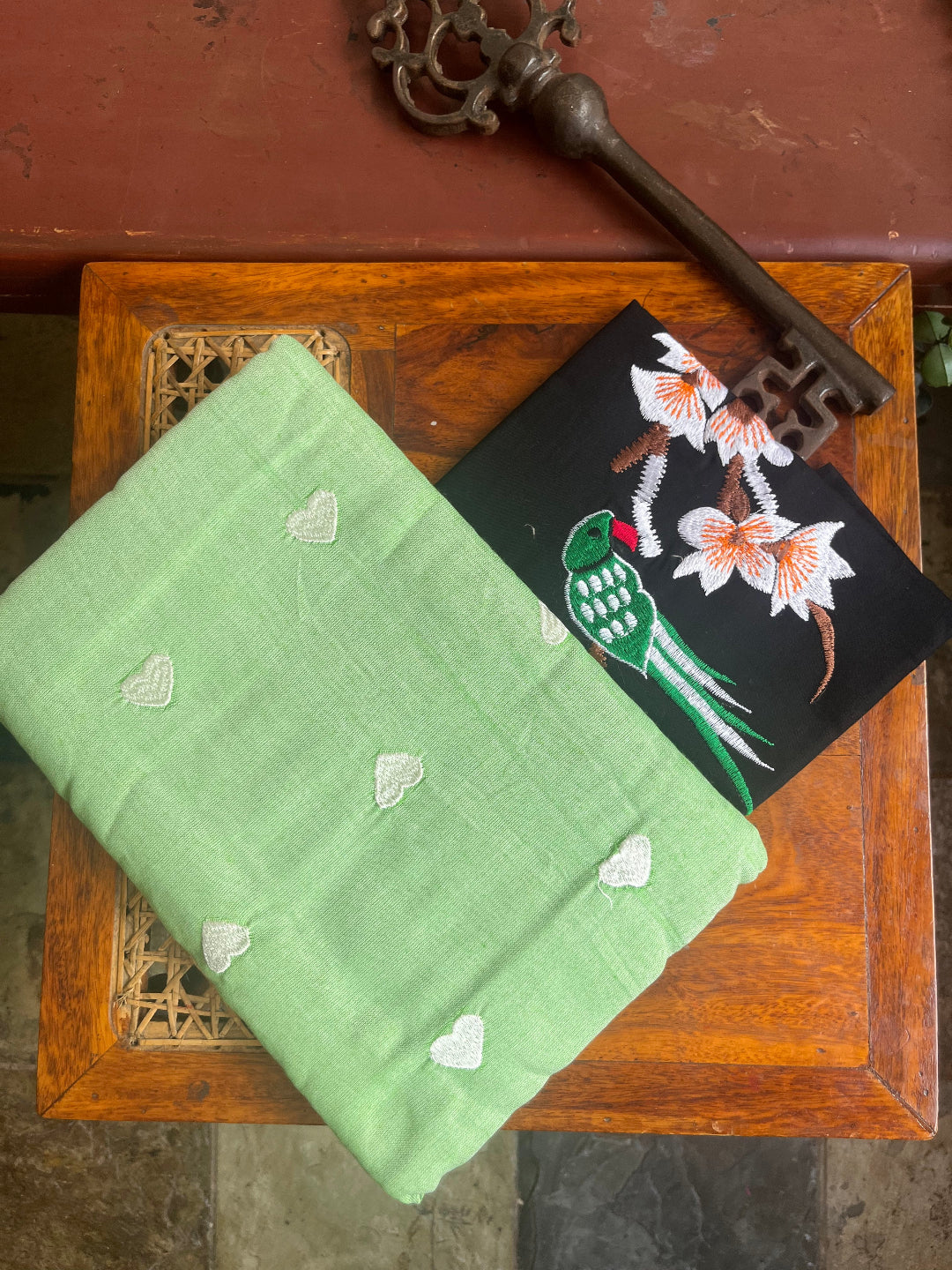 Aanchal - 1 minute Ready-to-wear saree in Green heart in Khadi