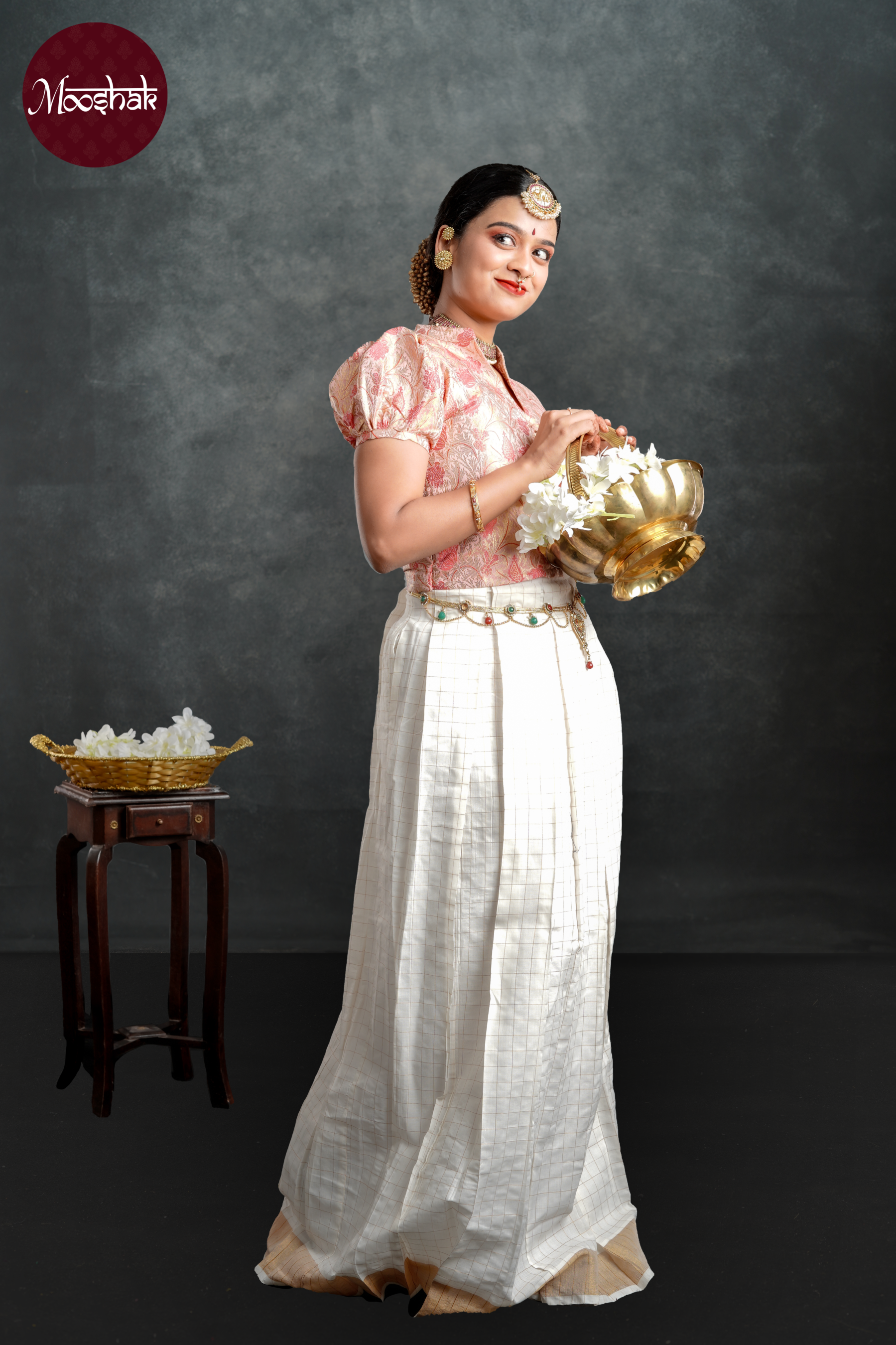 Noorie - Skirt and Top in Pastel Pink with gold zari work