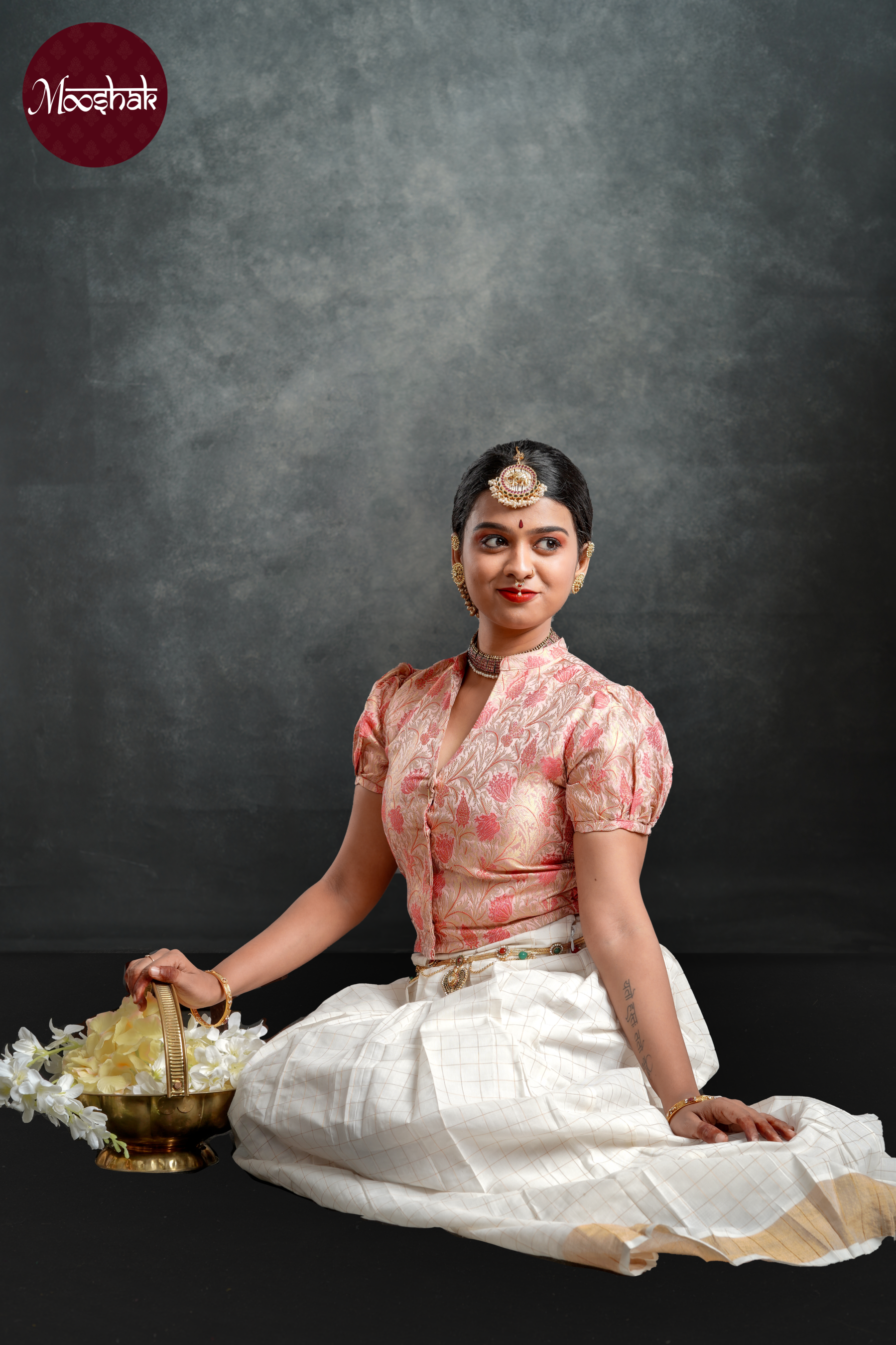 Noorie - Skirt and Top in Pastel Pink with gold zari work