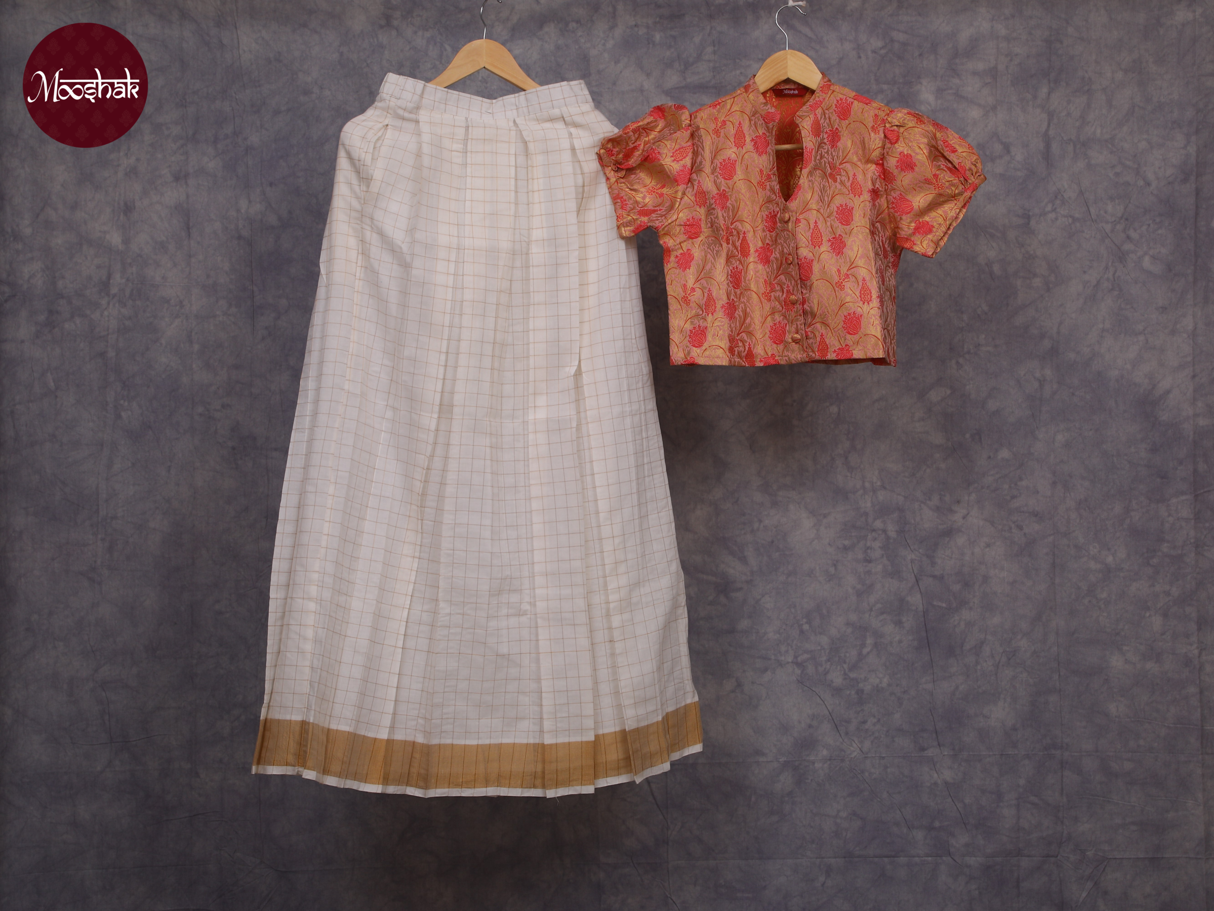 Noorie - Skirt and Top in Pastel Pink with gold zari work