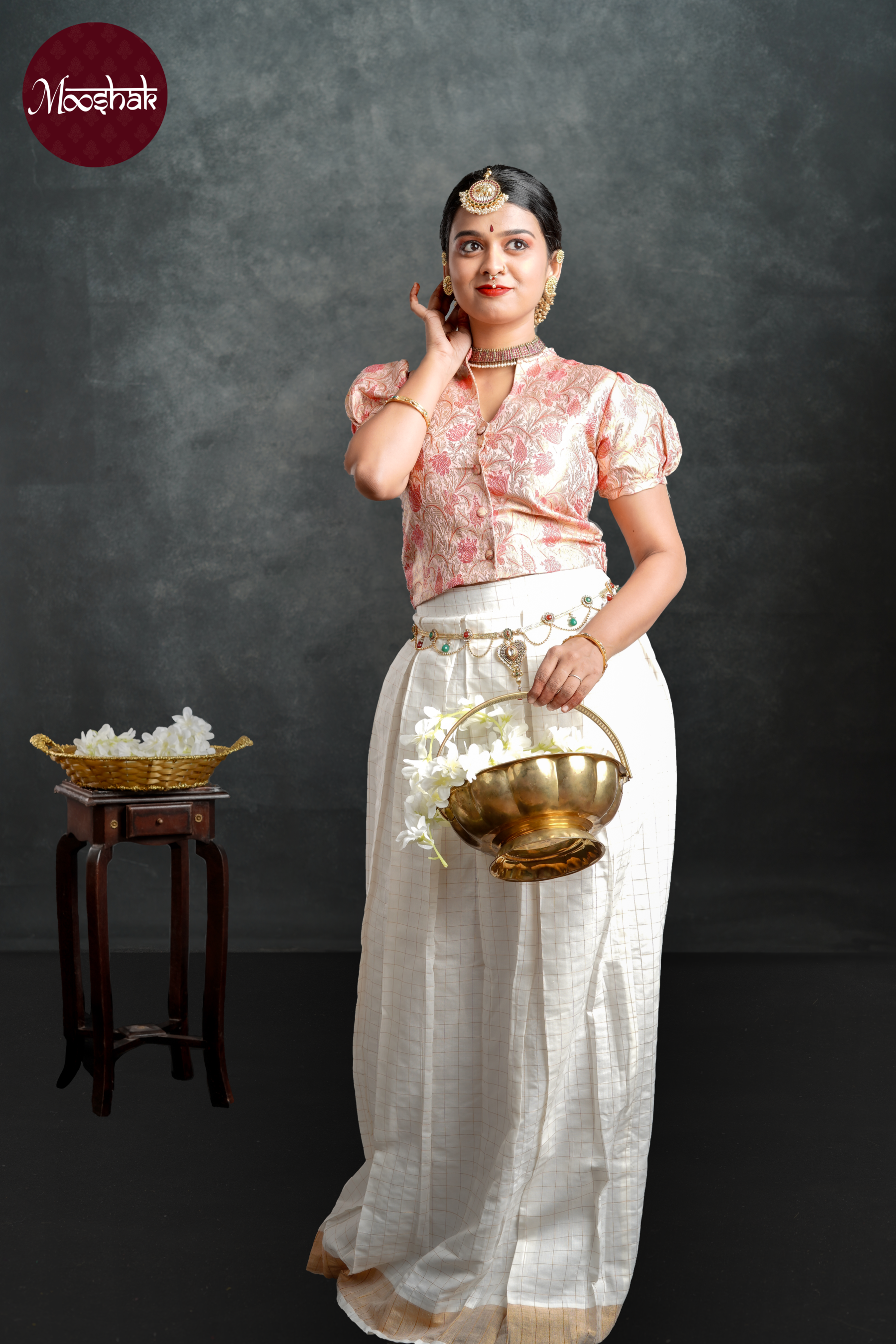 Noorie - Skirt and Top in Pastel Pink with gold zari work