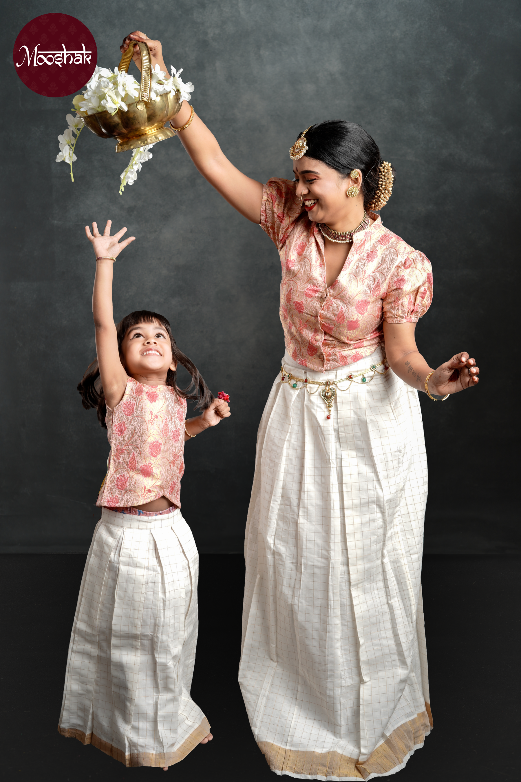 Noorie - Skirt and Top in Pastel Pink with gold zari work