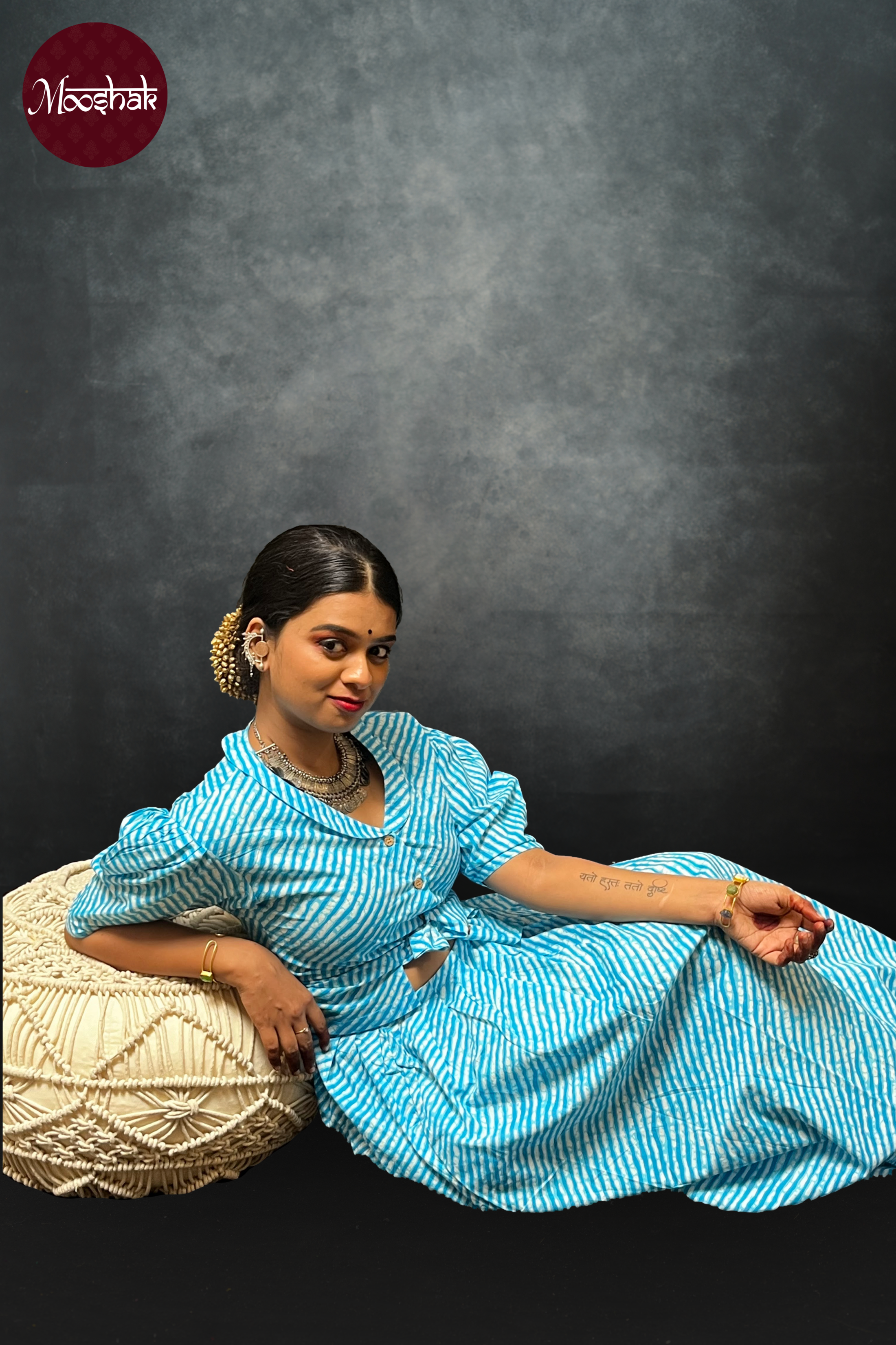 Nutan - Skirt and Top in Blue Leheriya