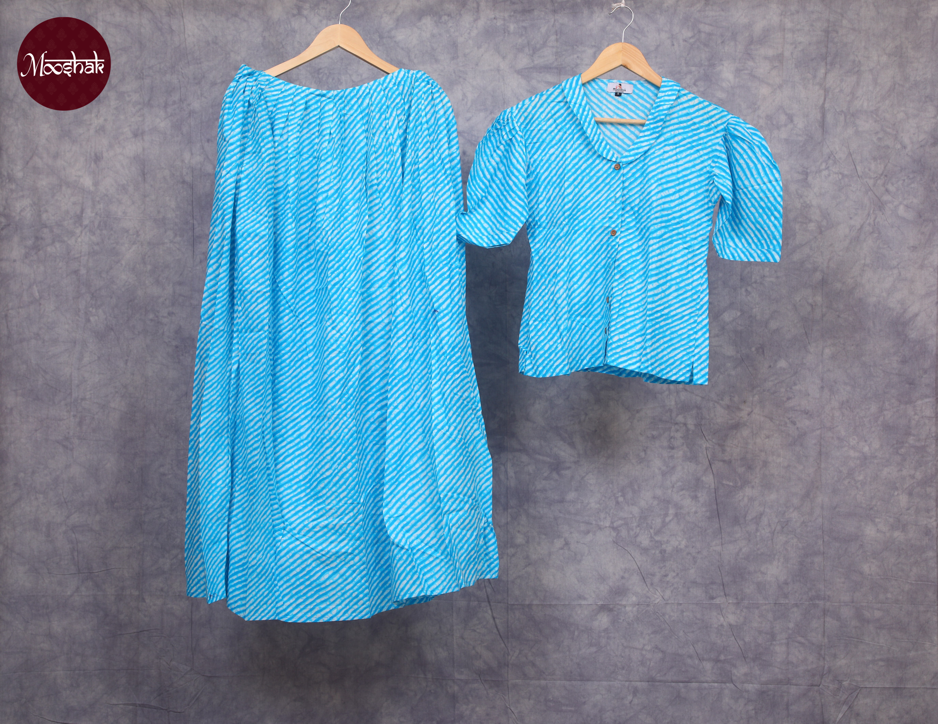 Nutan - Skirt and Top in Blue Leheriya