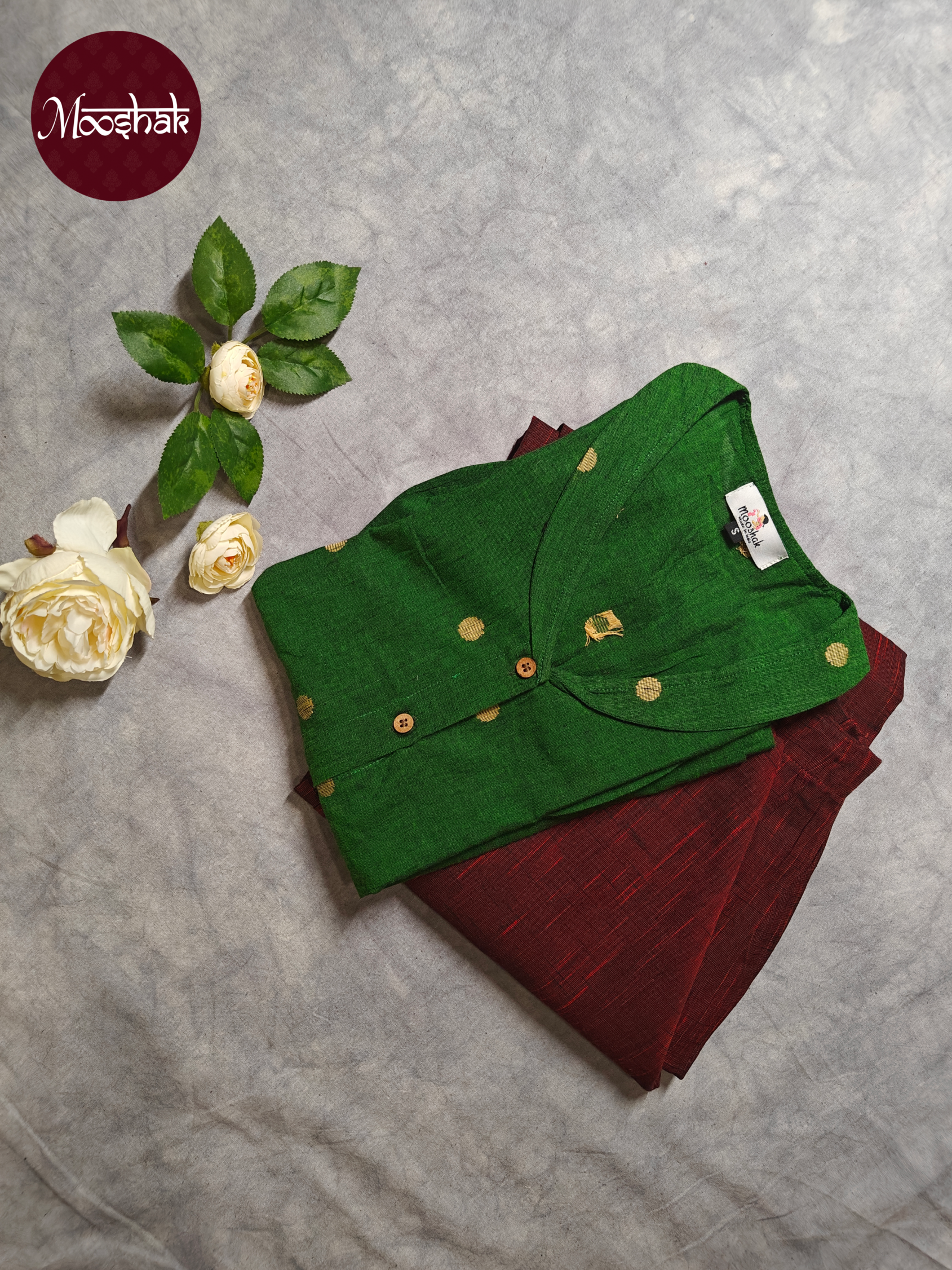 Nutan - Skirt and Top in Green and Maroon south cotton