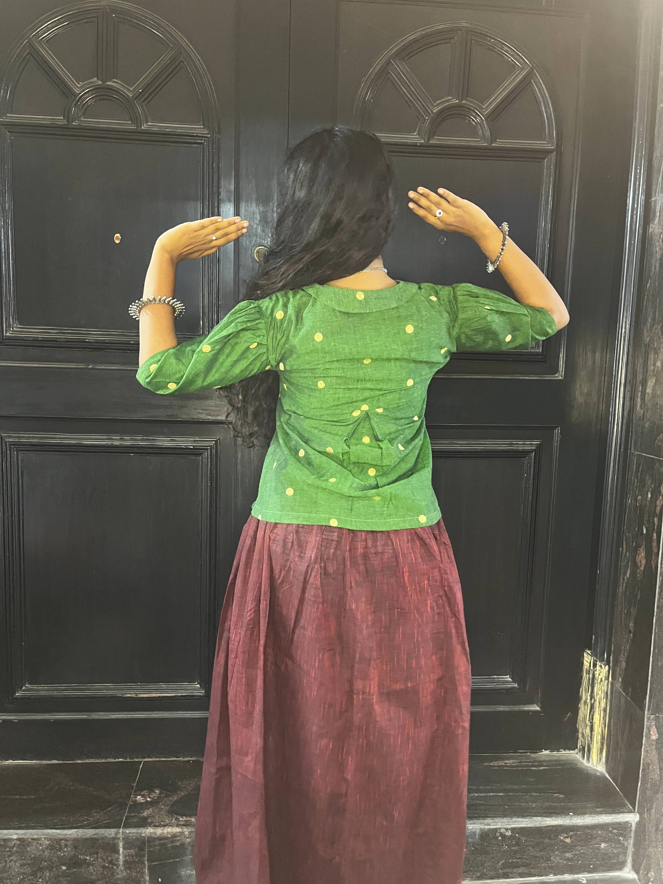 Nutan - Skirt and Top in Green and Maroon south cotton