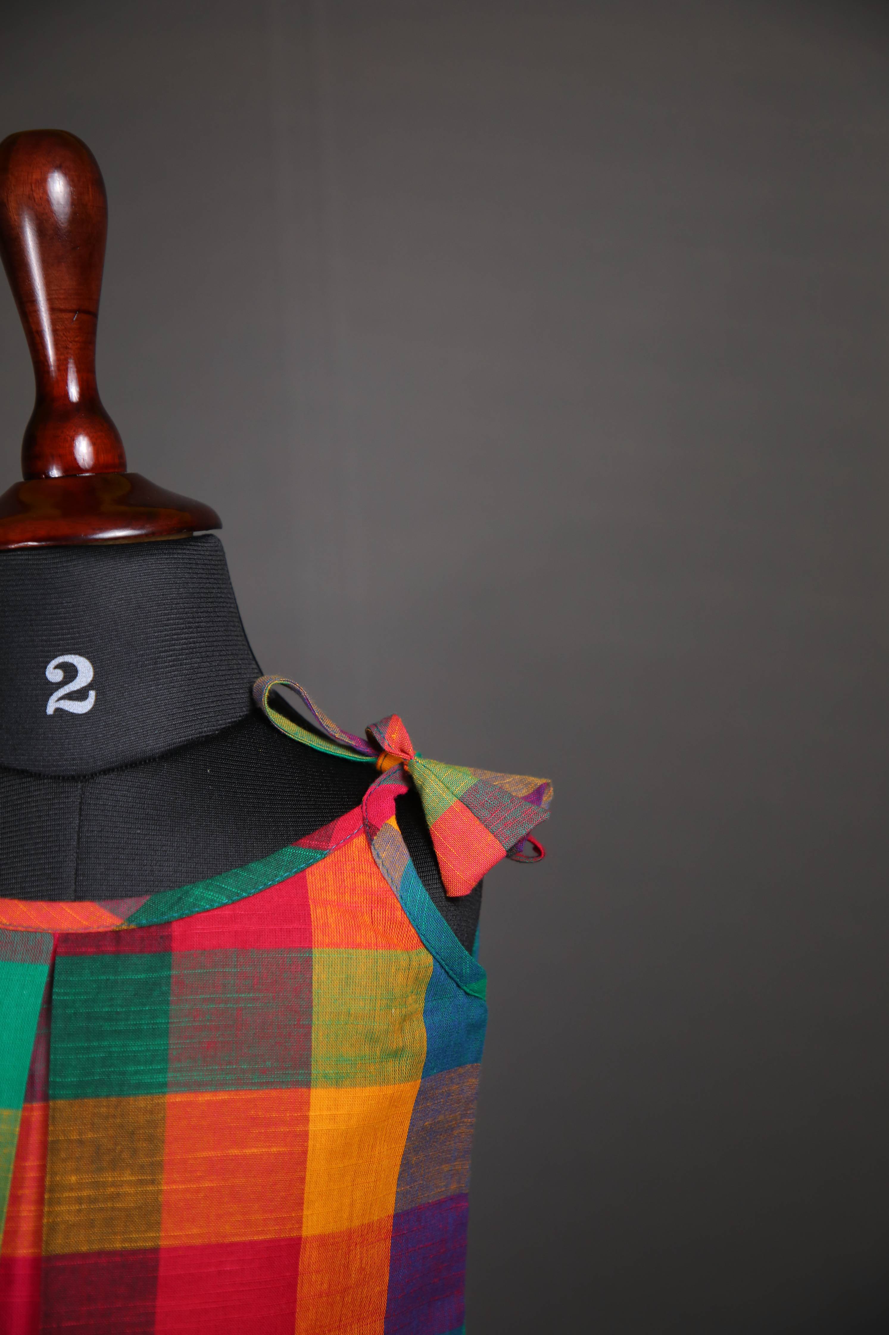 Swara - Tie up Dress in Cotton in Multicolor Checks