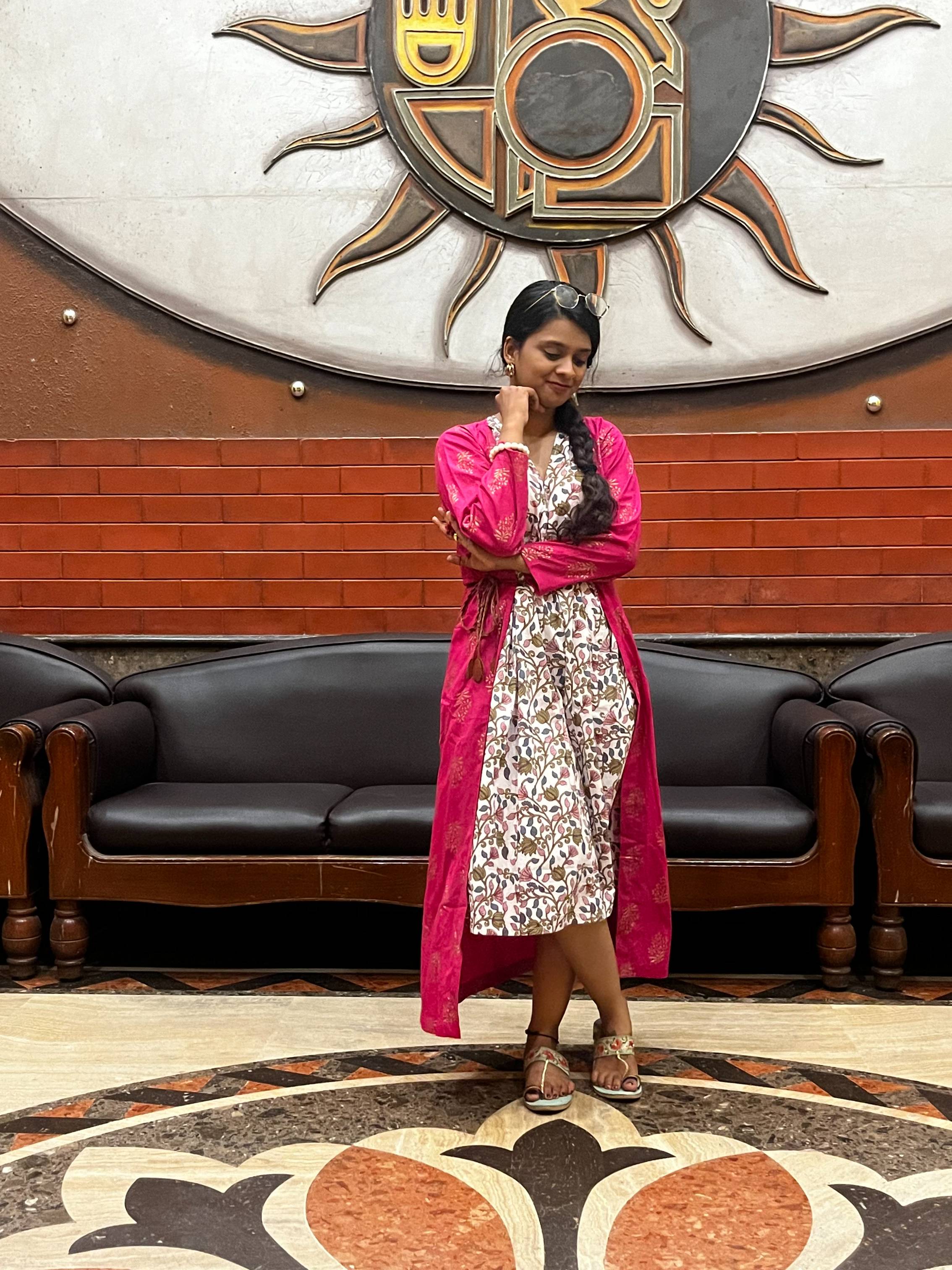 Ragini - Dresses in Pink with gold foil print and White floral prints