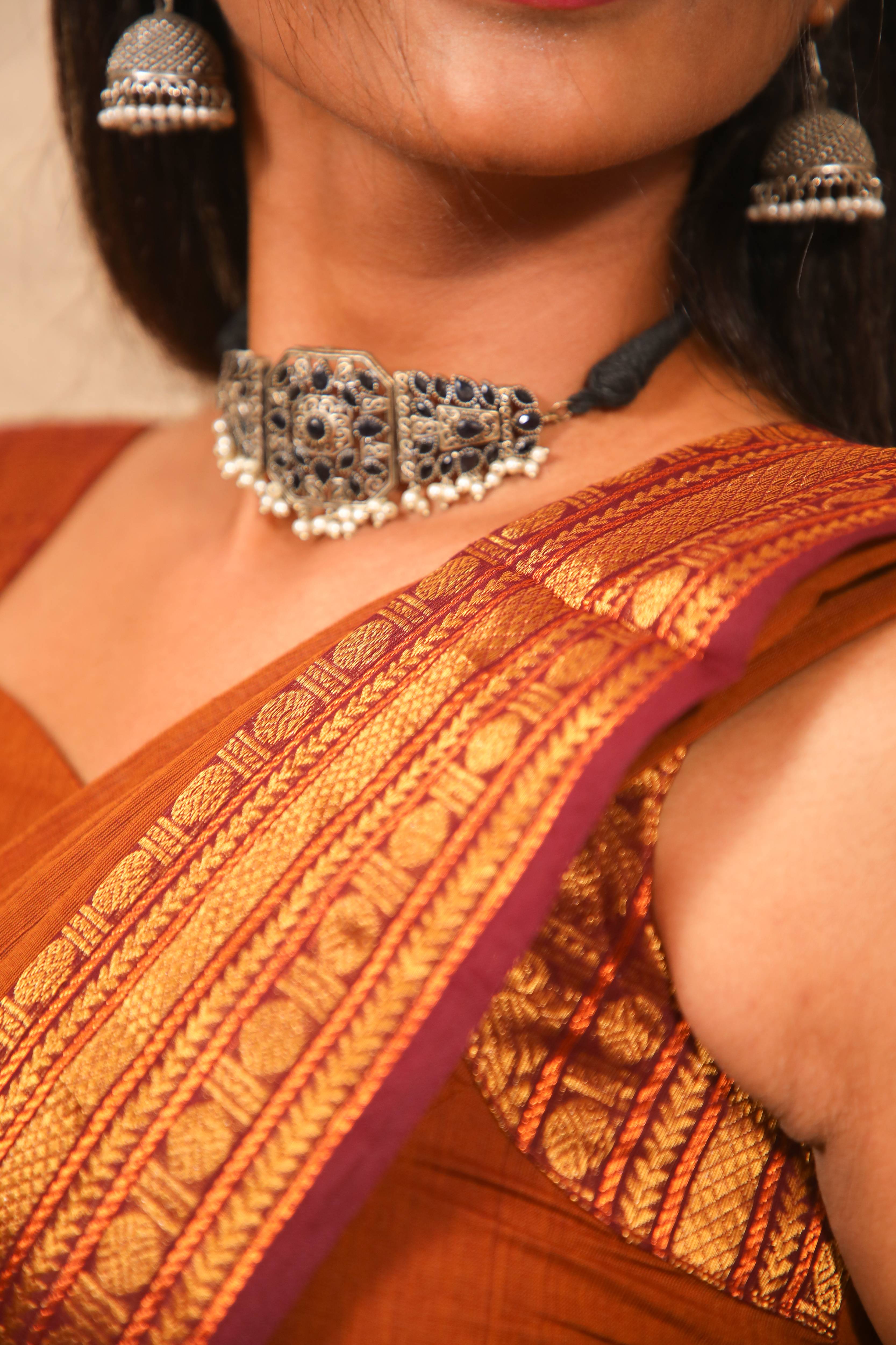 Varnam - 1 minute Ready-to-wear saree in Brown color in Kanchi Cotton