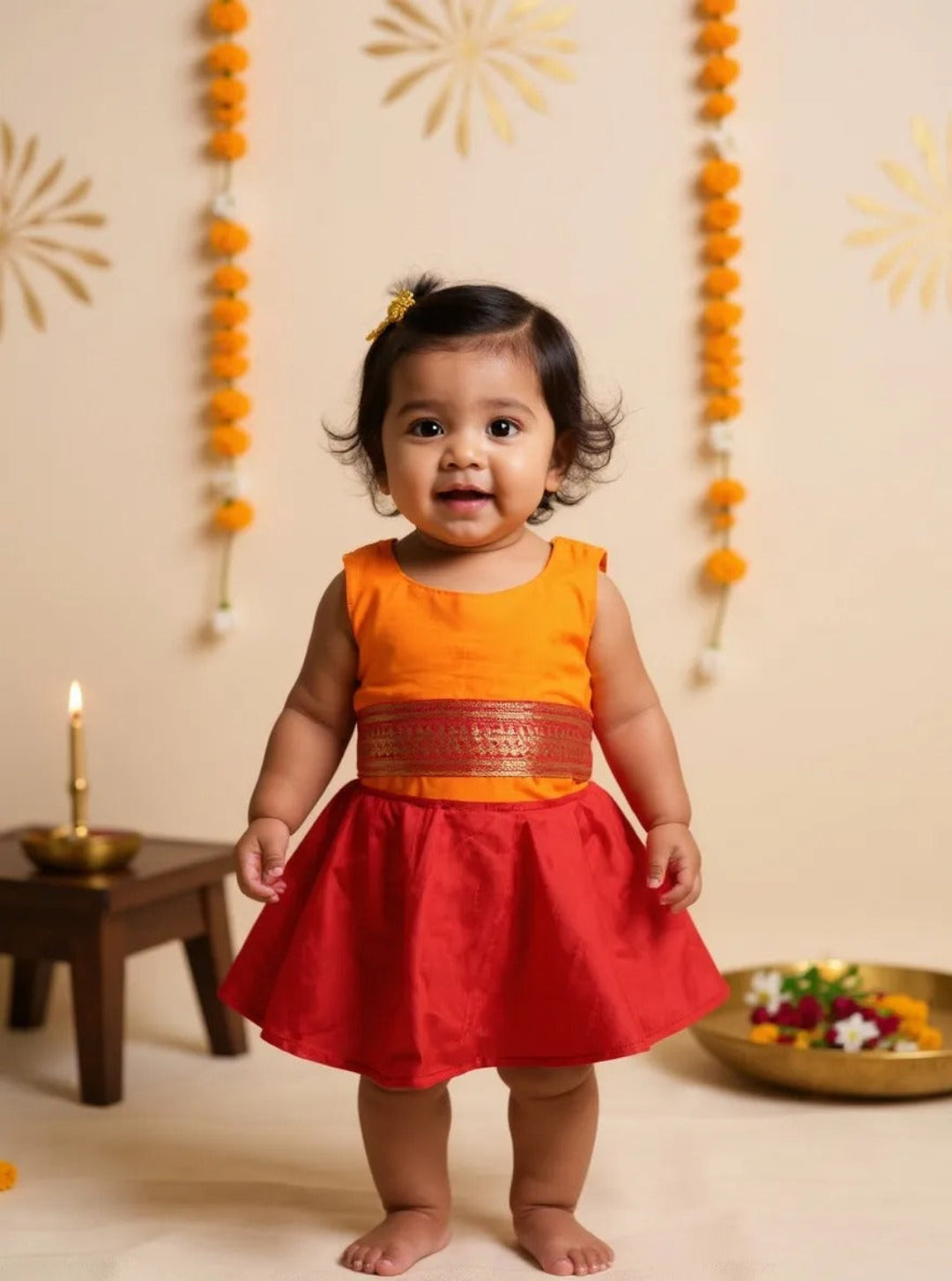 Angel Whisper - Onesie Rompers in Orange with red zari border