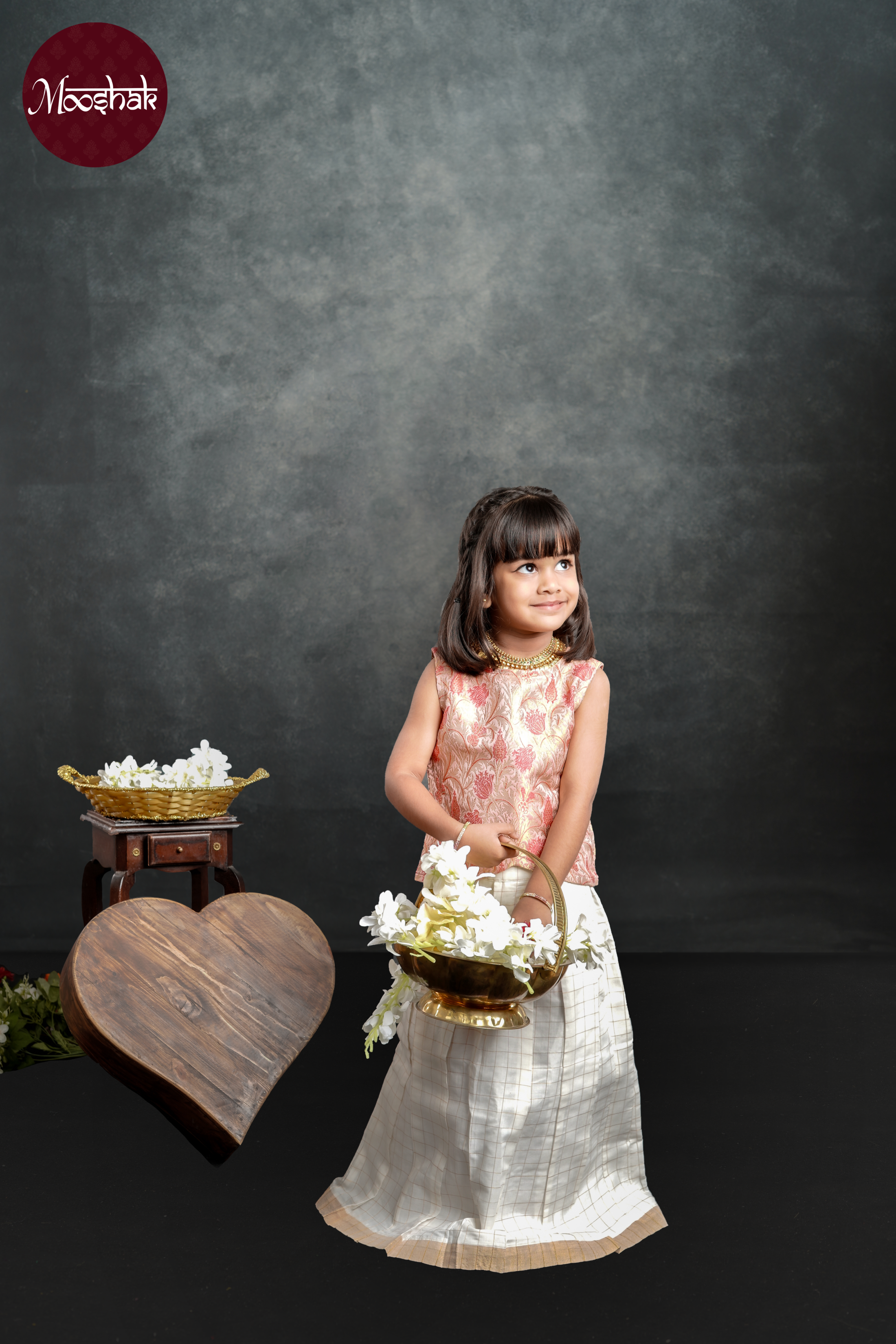 Sakhi - Skirt and Top in Pastel Pink with gold zari work