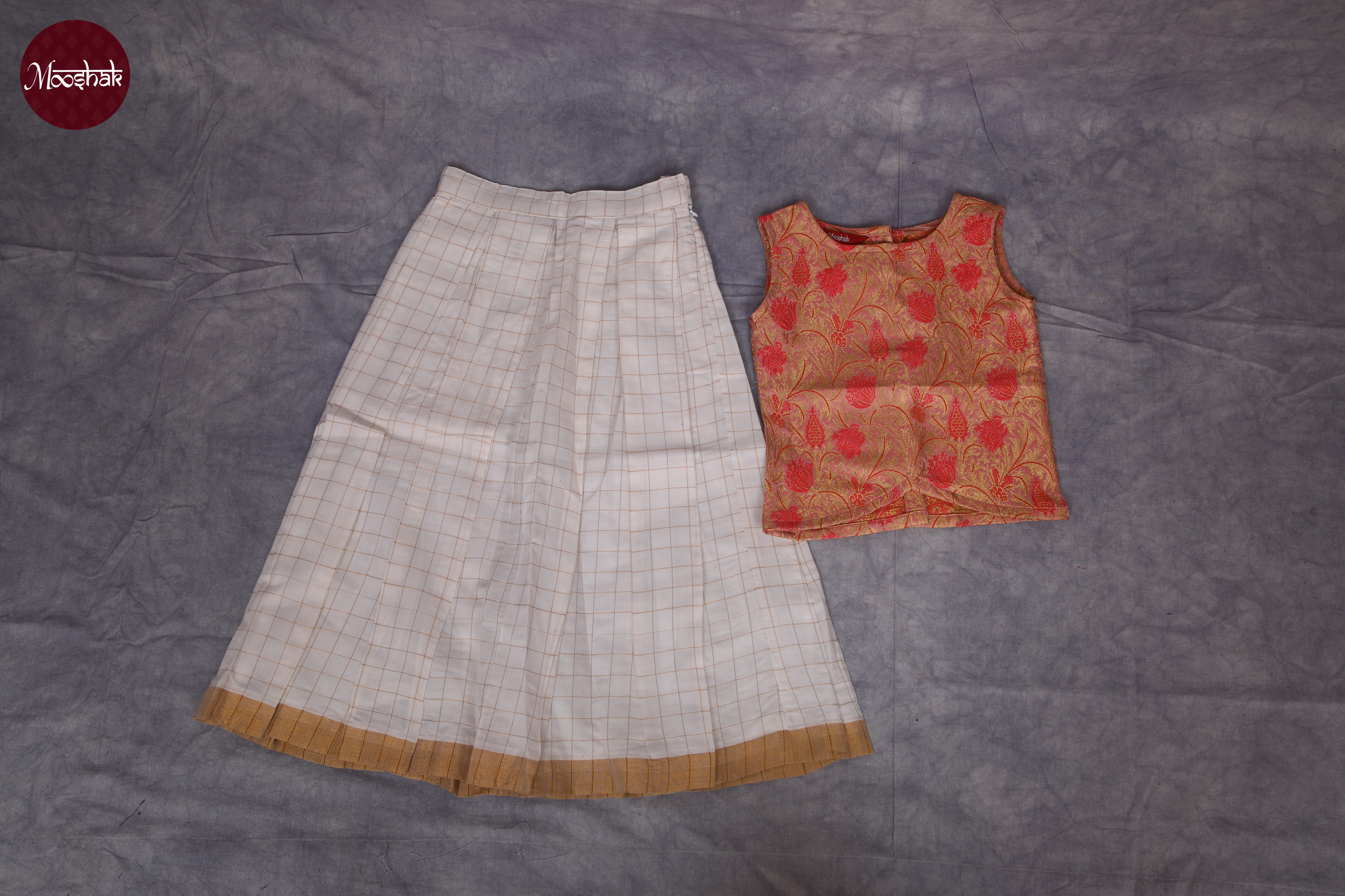 Sakhi - Skirt and Top in Pastel Pink with gold zari work