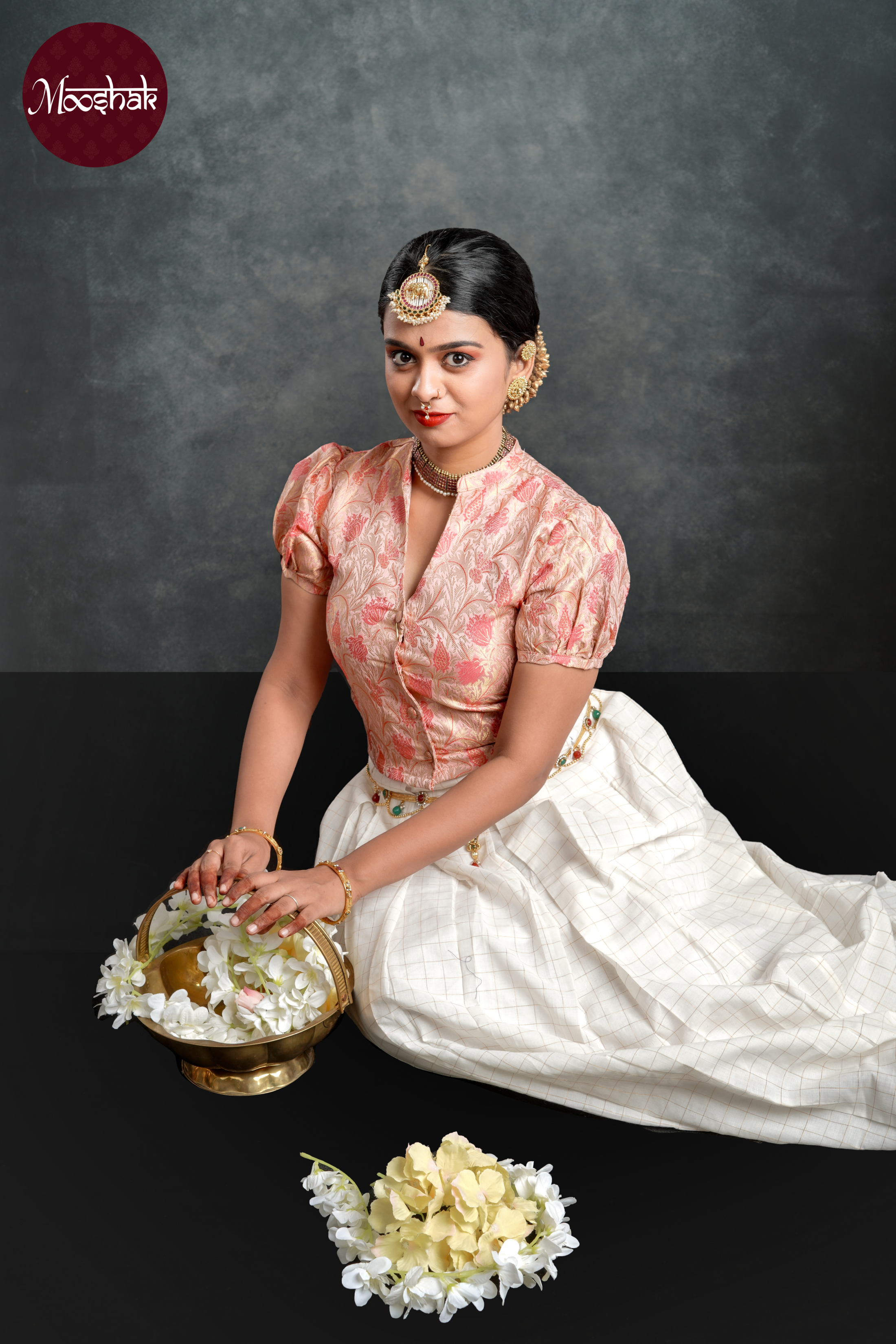 Sakhi - Skirt and Top in Pastel Pink with gold zari work