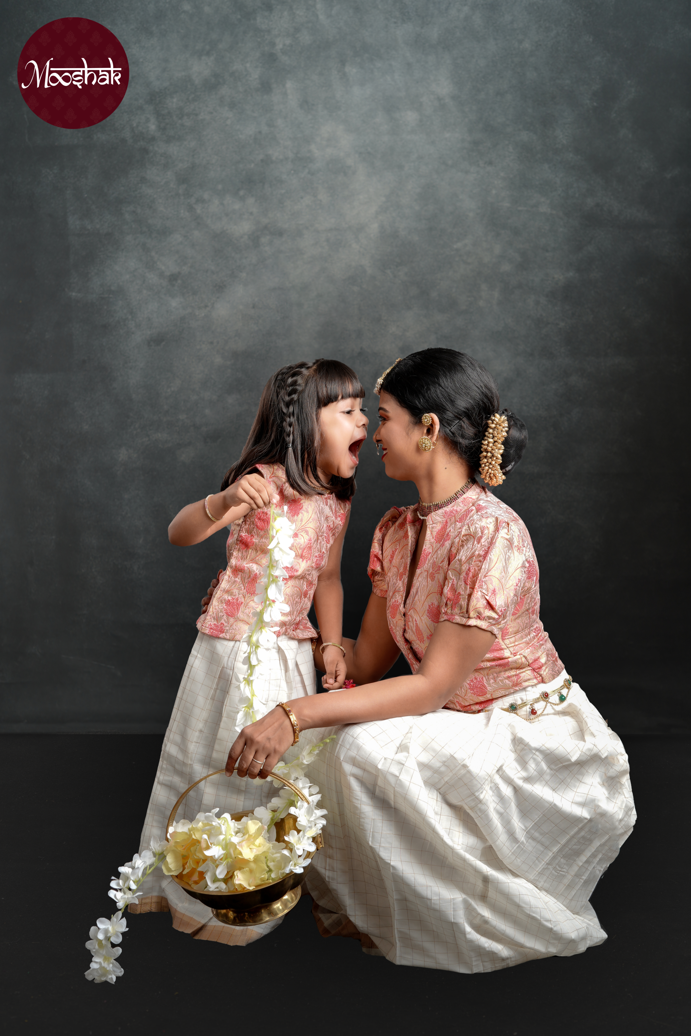 Sakhi - Skirt and Top in Pastel Pink with gold zari work