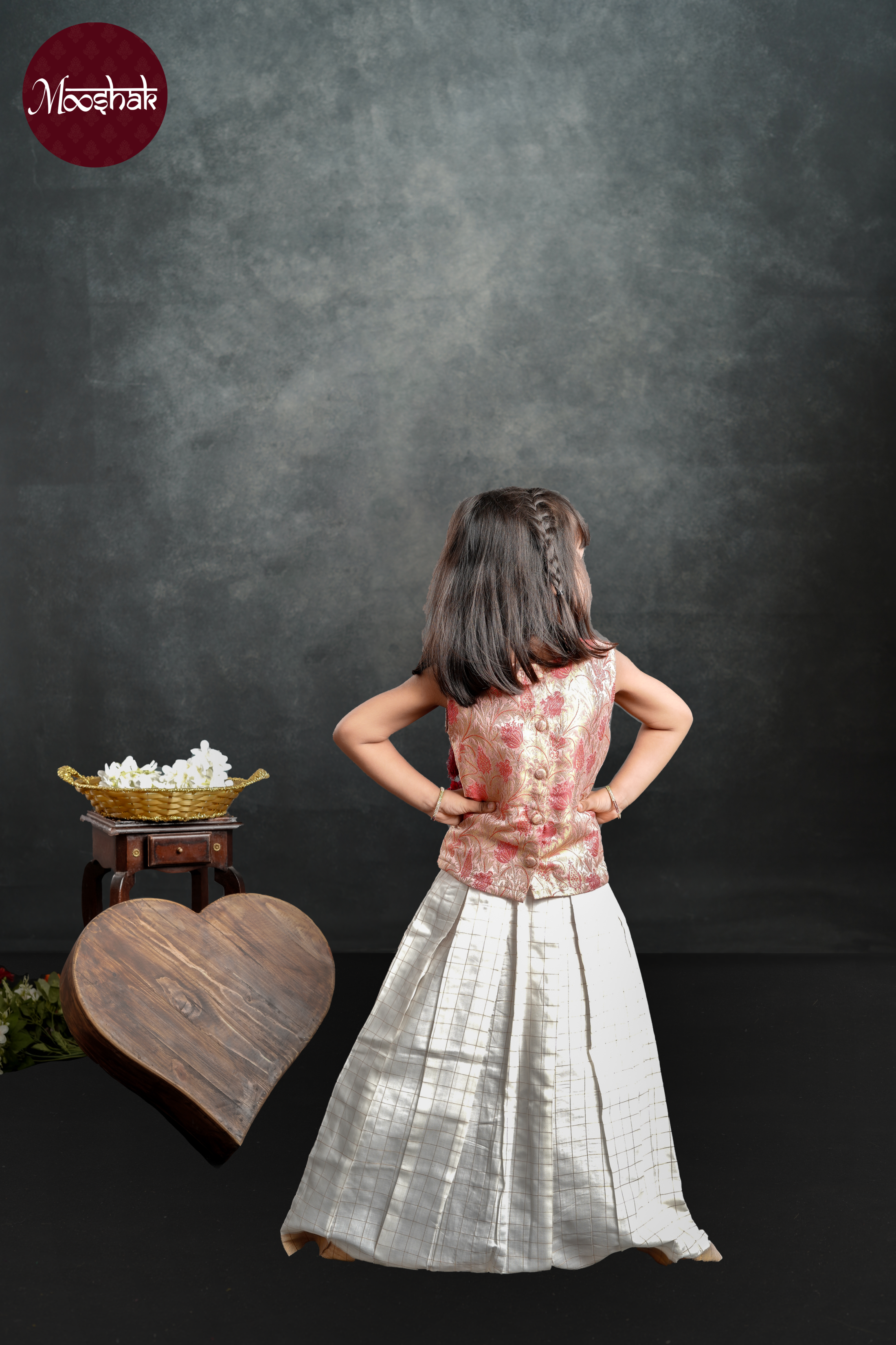 Sakhi - Skirt and Top in Pastel Pink with gold zari work