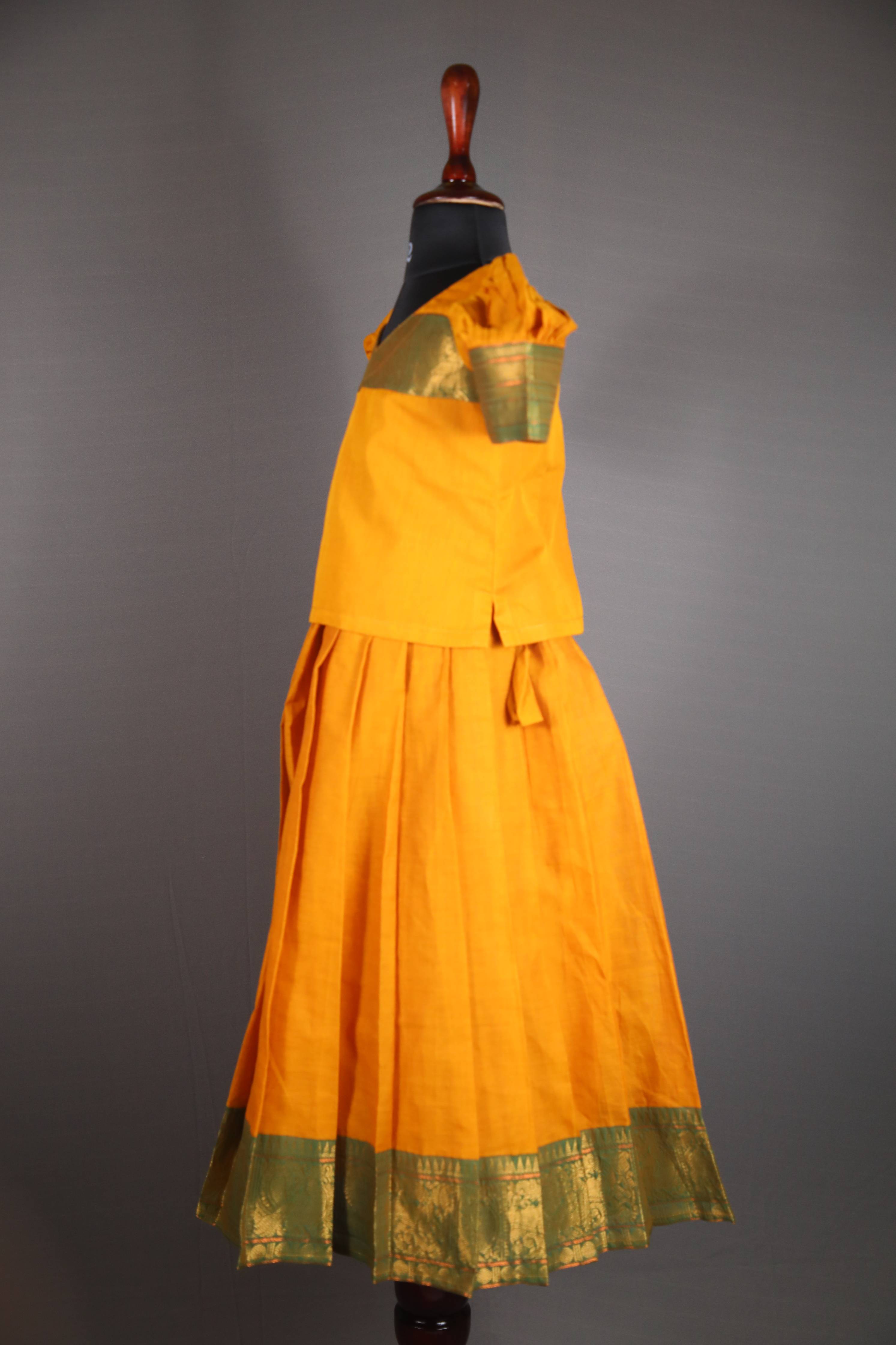 Siya - Pavada sattai in kanchi cotton in Mustard color