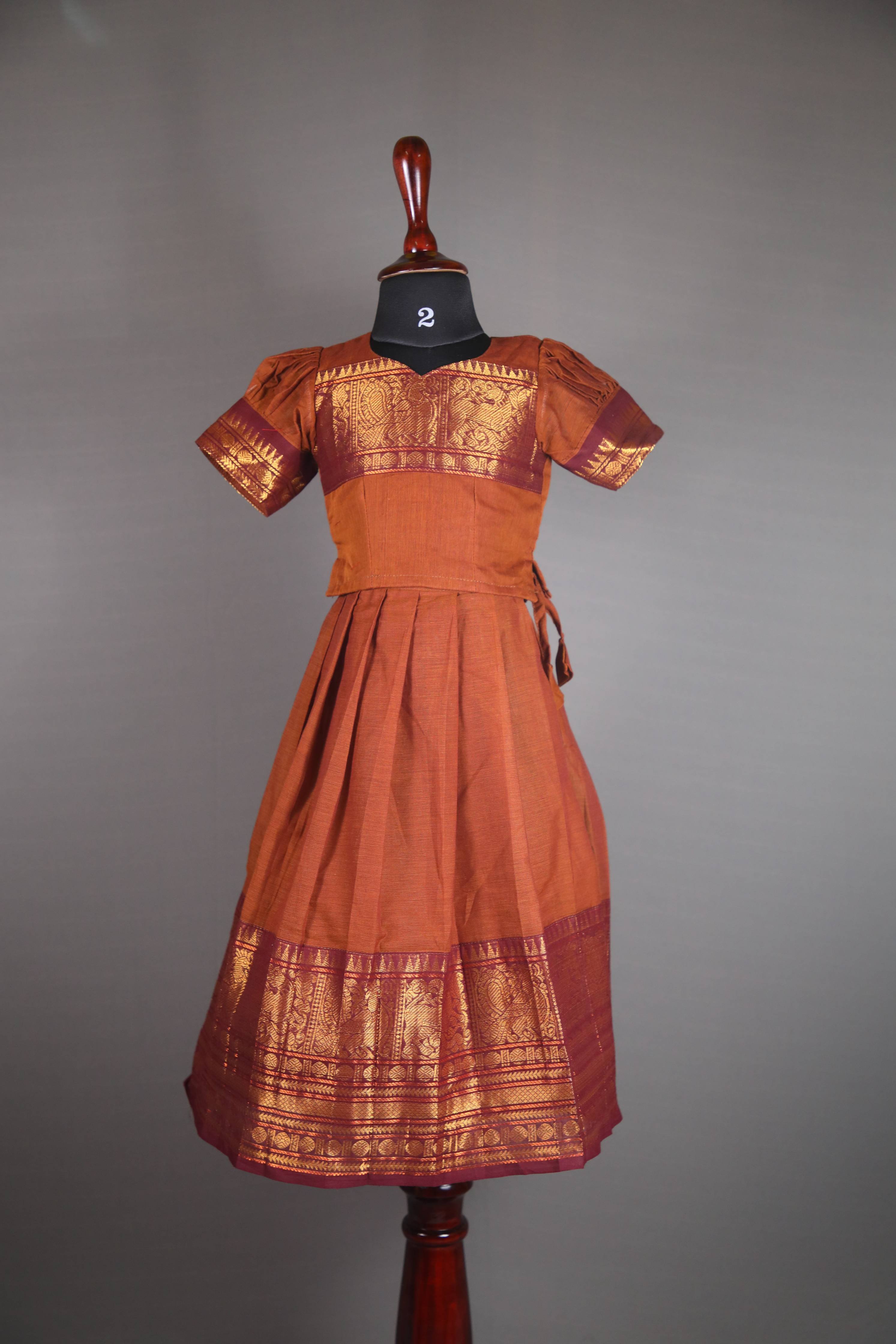 Siya - Pavada sattai in kanchi cotton in Brown color