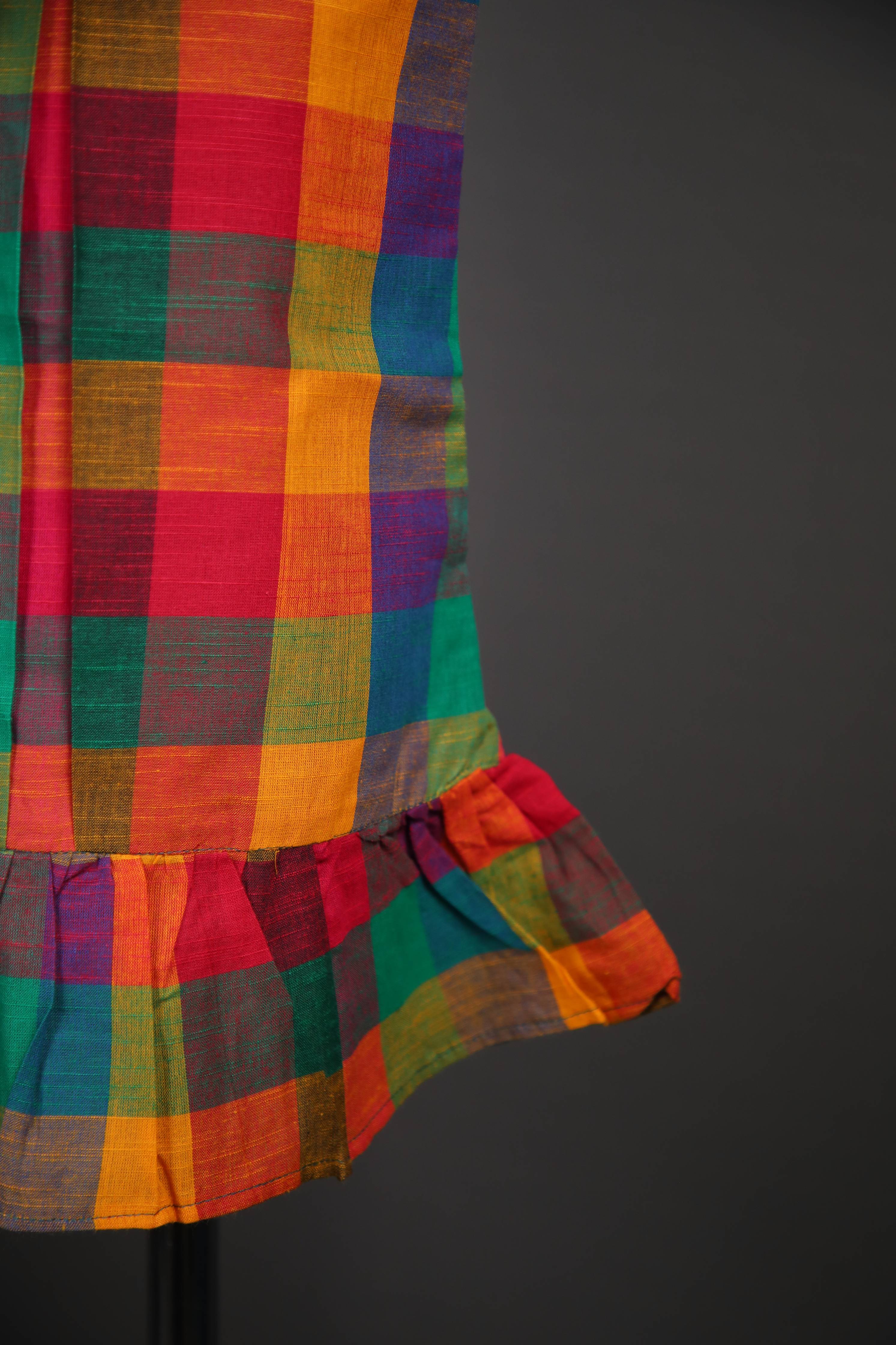 Swara - Tie up Dress in Cotton in Multicolor Checks