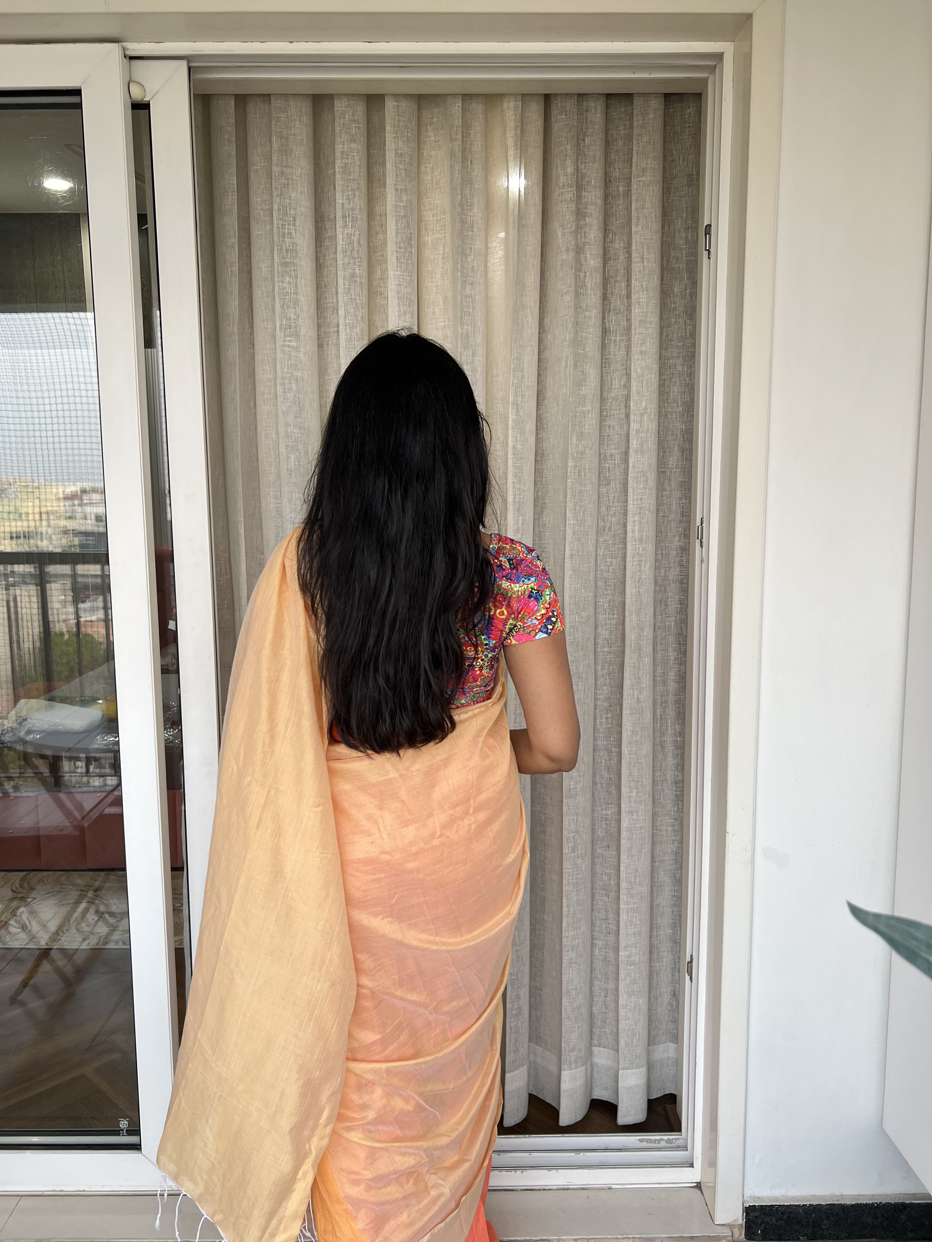 Aanchal - 1 minute Ready-to-wear saree in Peach in Khadi fabric