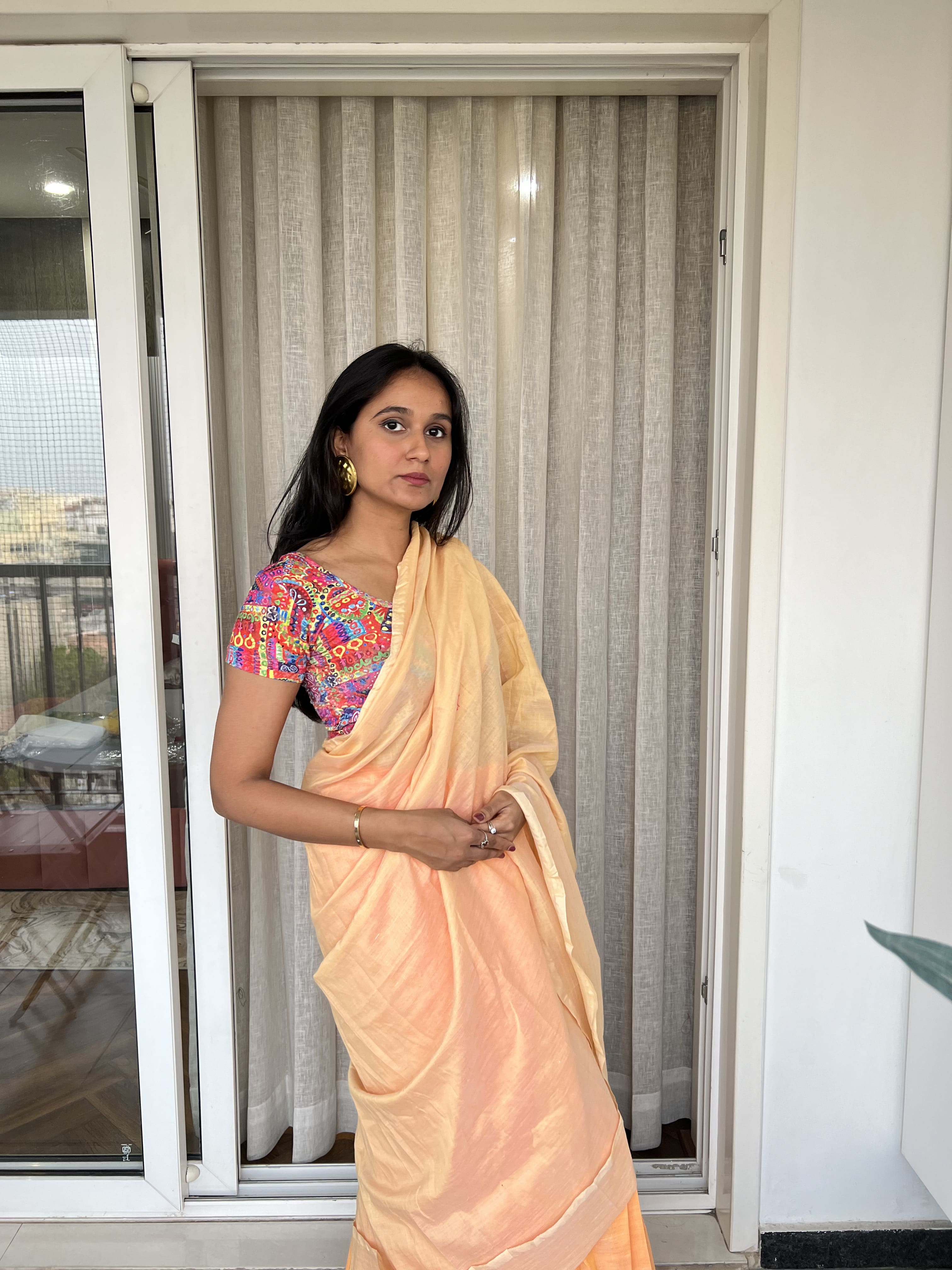 Aanchal - 1 minute Ready-to-wear saree in Peach in Khadi fabric