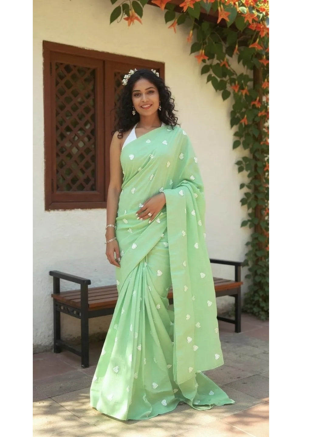 Aanchal - 1 minute Ready-to-wear saree in Green heart in Khadi