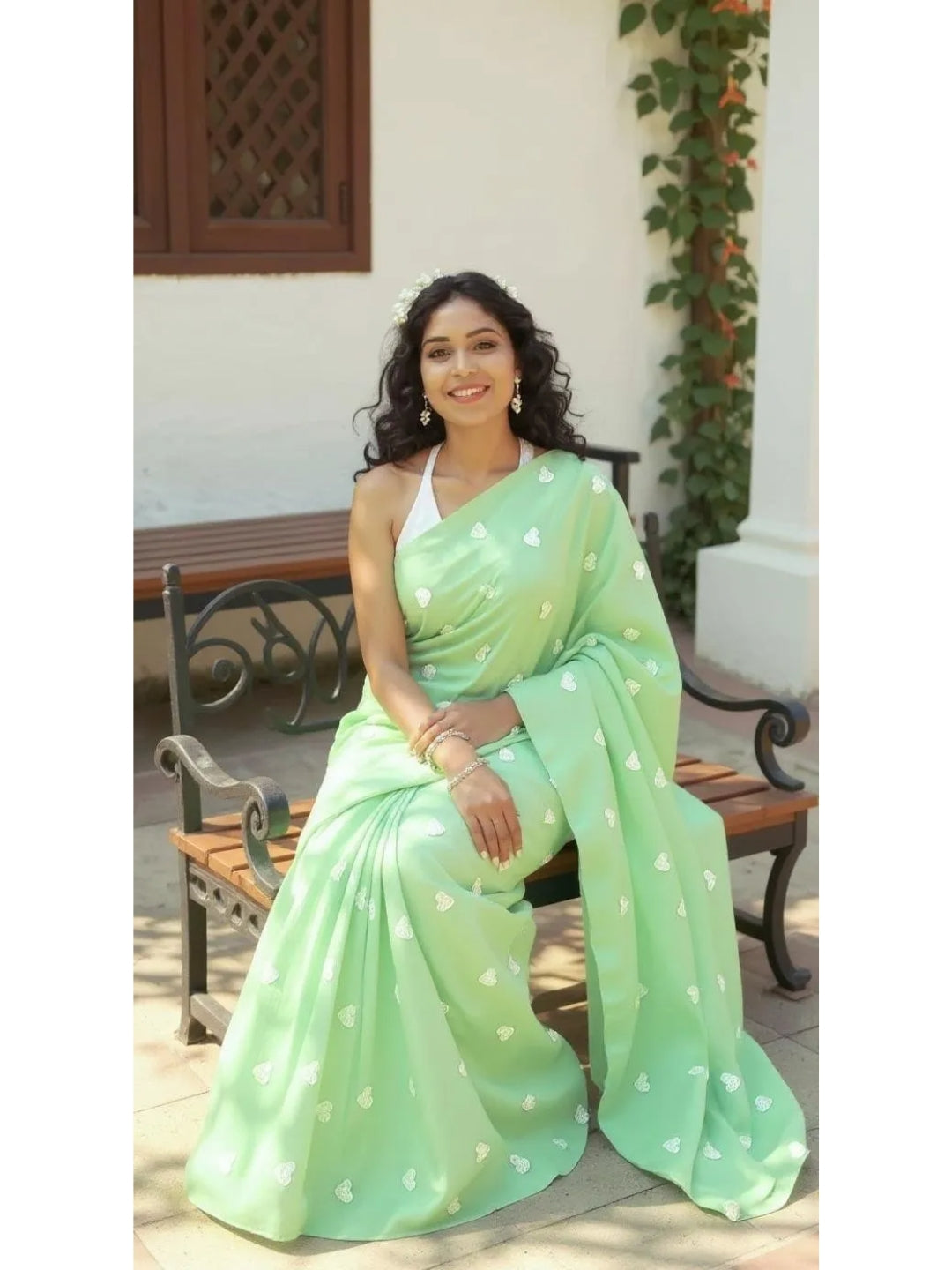 Aanchal - 1 minute Ready-to-wear saree in Green heart in Khadi