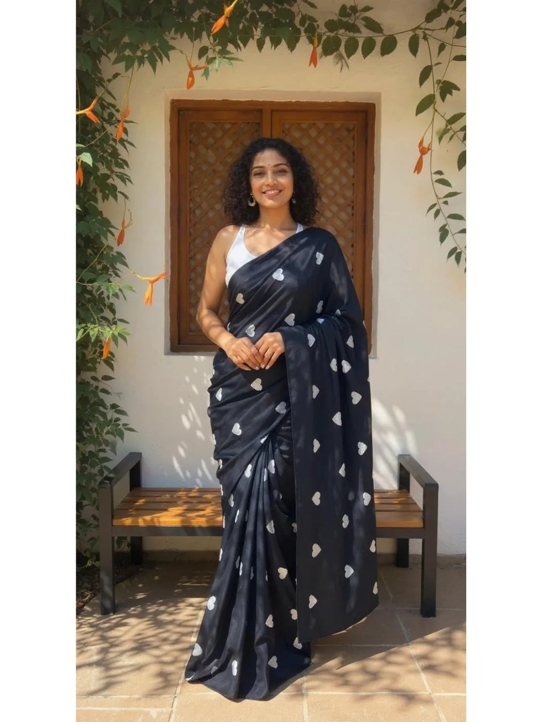 Aanchal - 1 minute Ready-to-wear saree in Black heart in Khadi