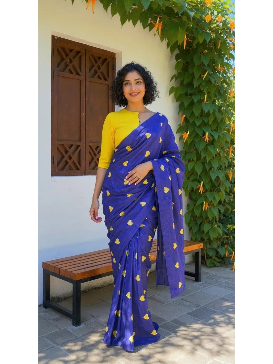 Aanchal - 1 minute Ready-to-wear saree in Blue heart in Khadi