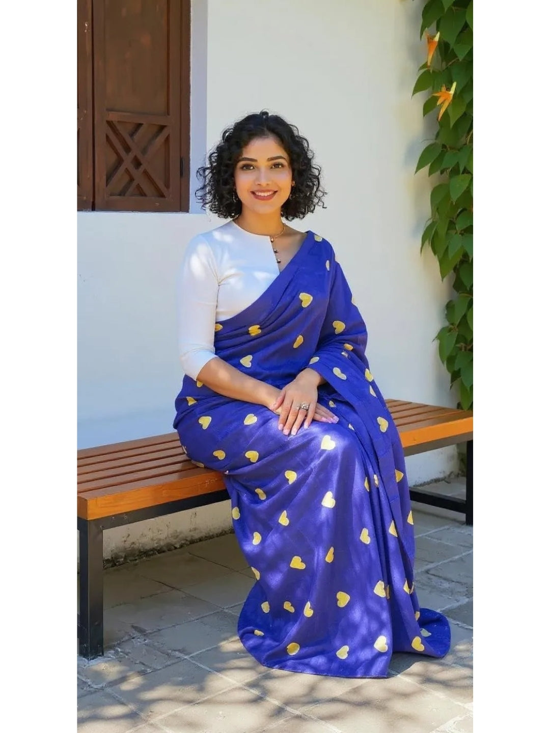 Aanchal - 1 minute Ready-to-wear saree in Blue heart in Khadi