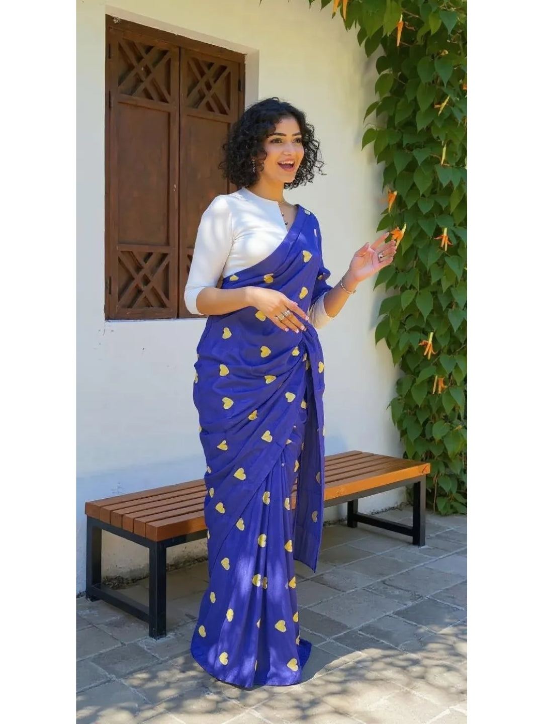 Aanchal - 1 minute Ready-to-wear saree in Blue heart in Khadi