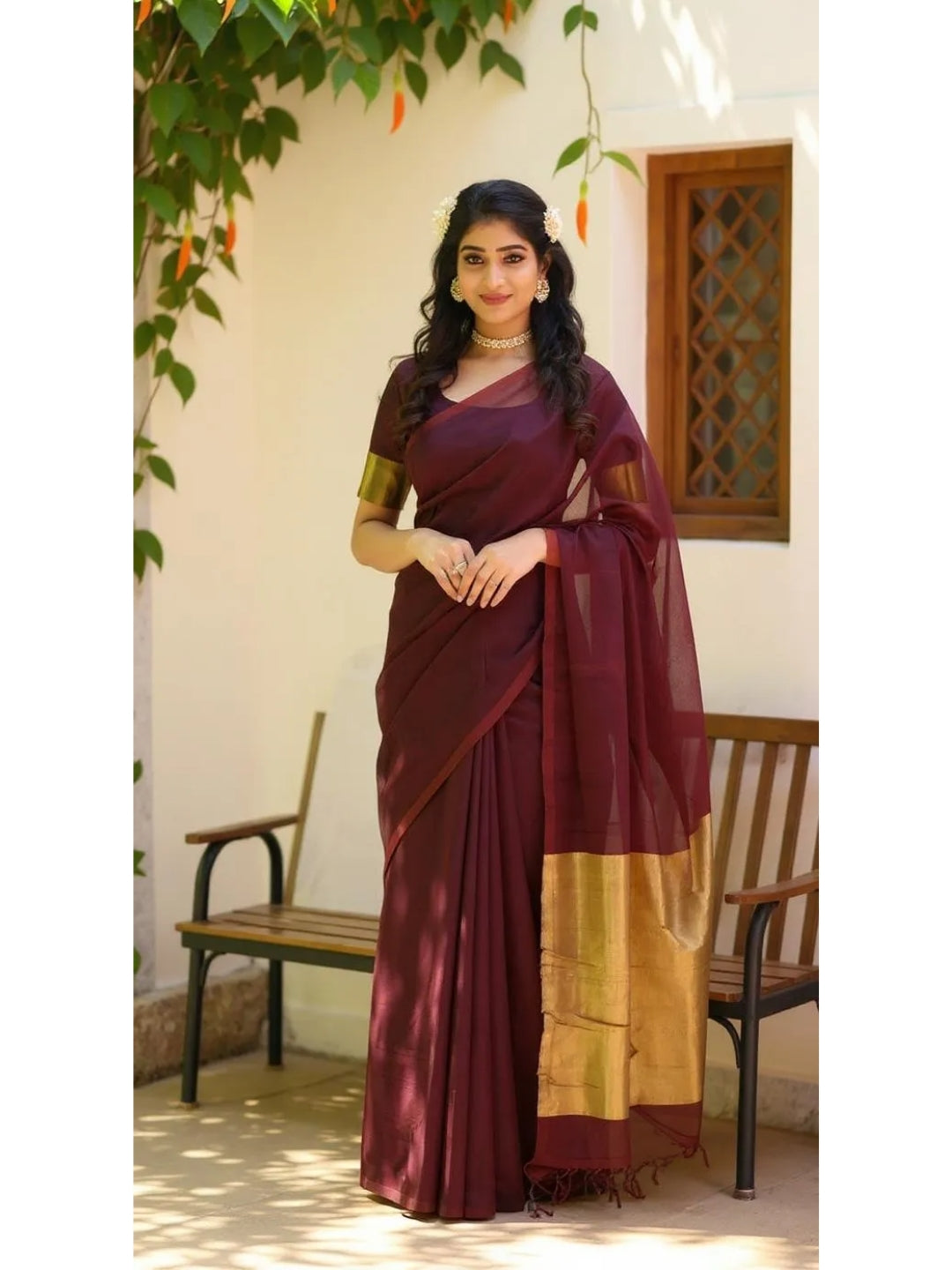 Aanchal - 1 minute Ready-to-wear saree in Maroon in Pure Khadi Cotton