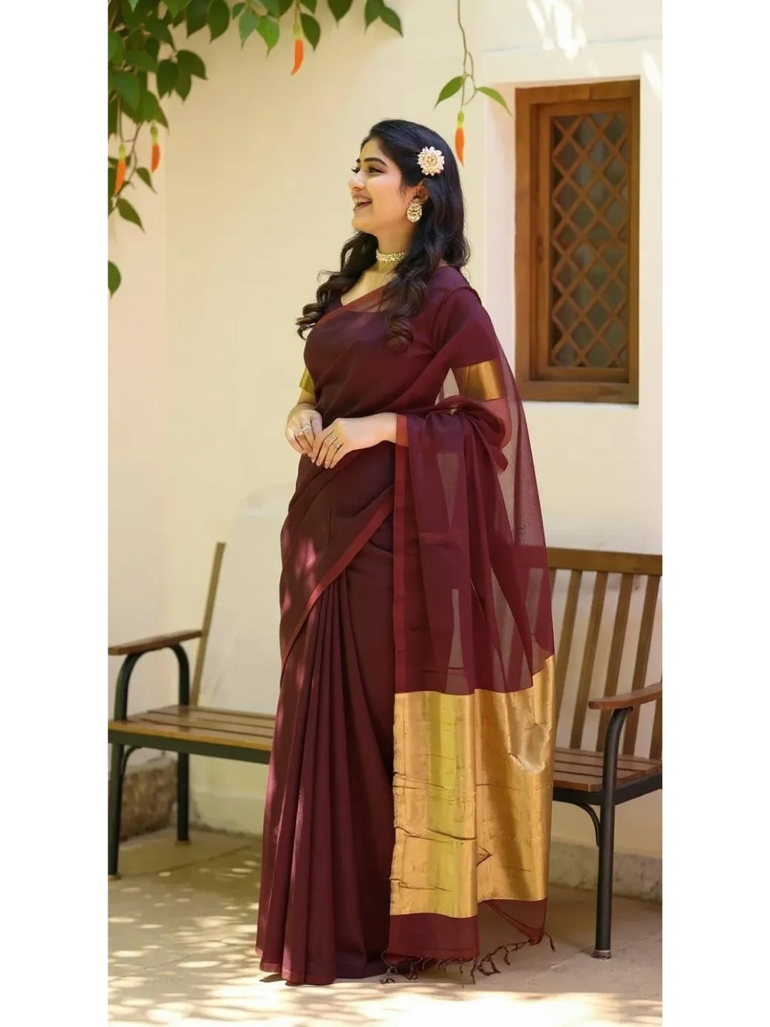 Aanchal - 1 minute Ready-to-wear saree in Maroon in Pure Khadi Cotton