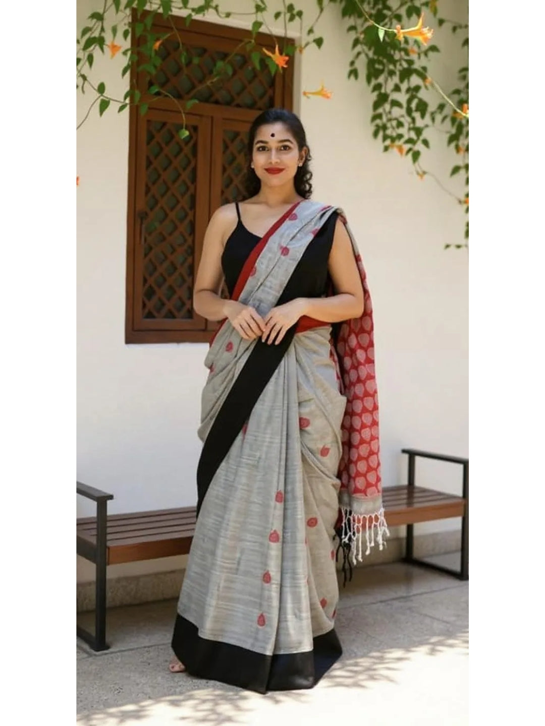 Aanchal - 1 minute Ready-to-wear saree in Grey in Handloom Masrize Cotton