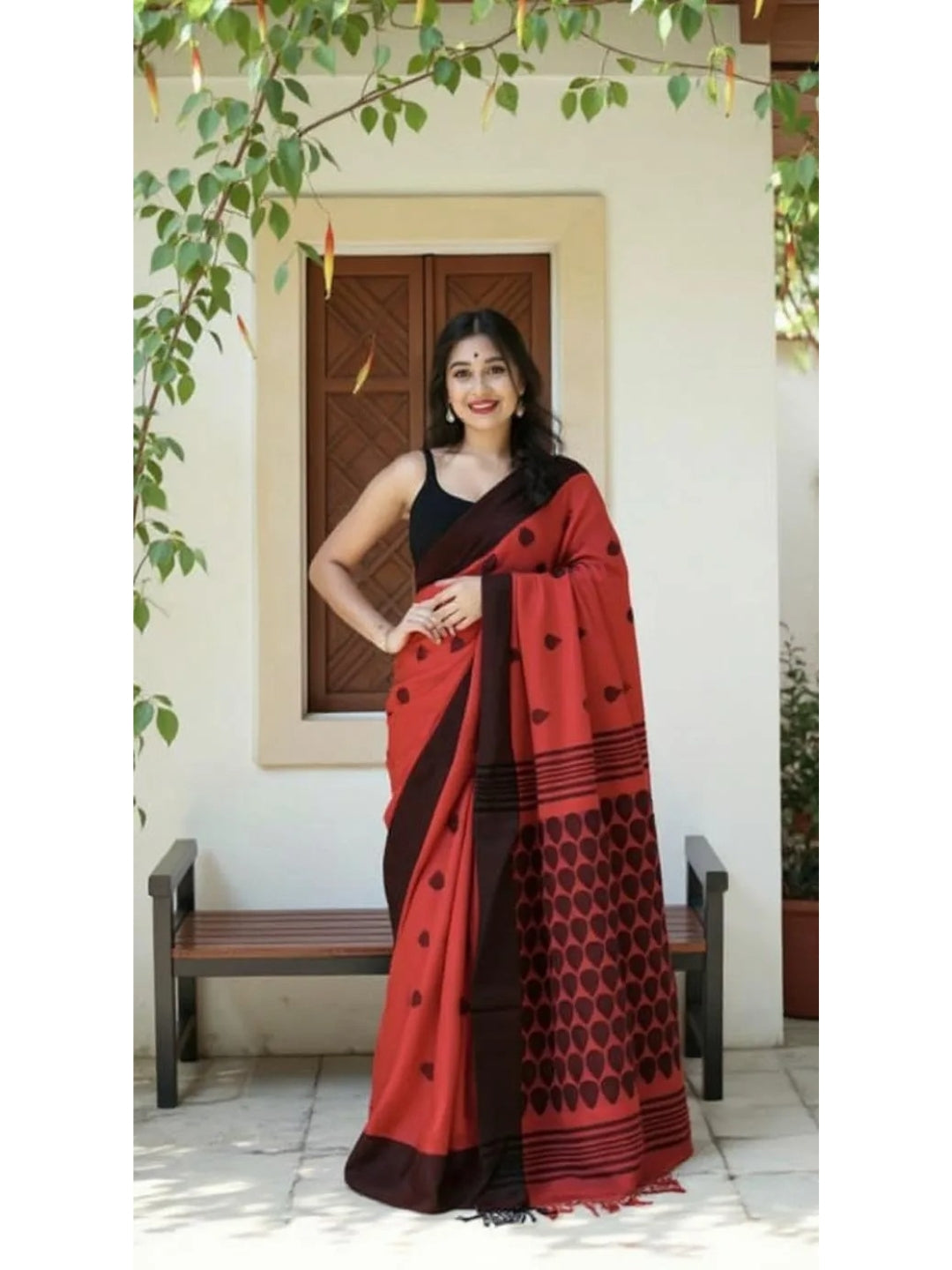 Aanchal - 1 minute Ready-to-wear saree in Red in Handloom Masrize Cotton
