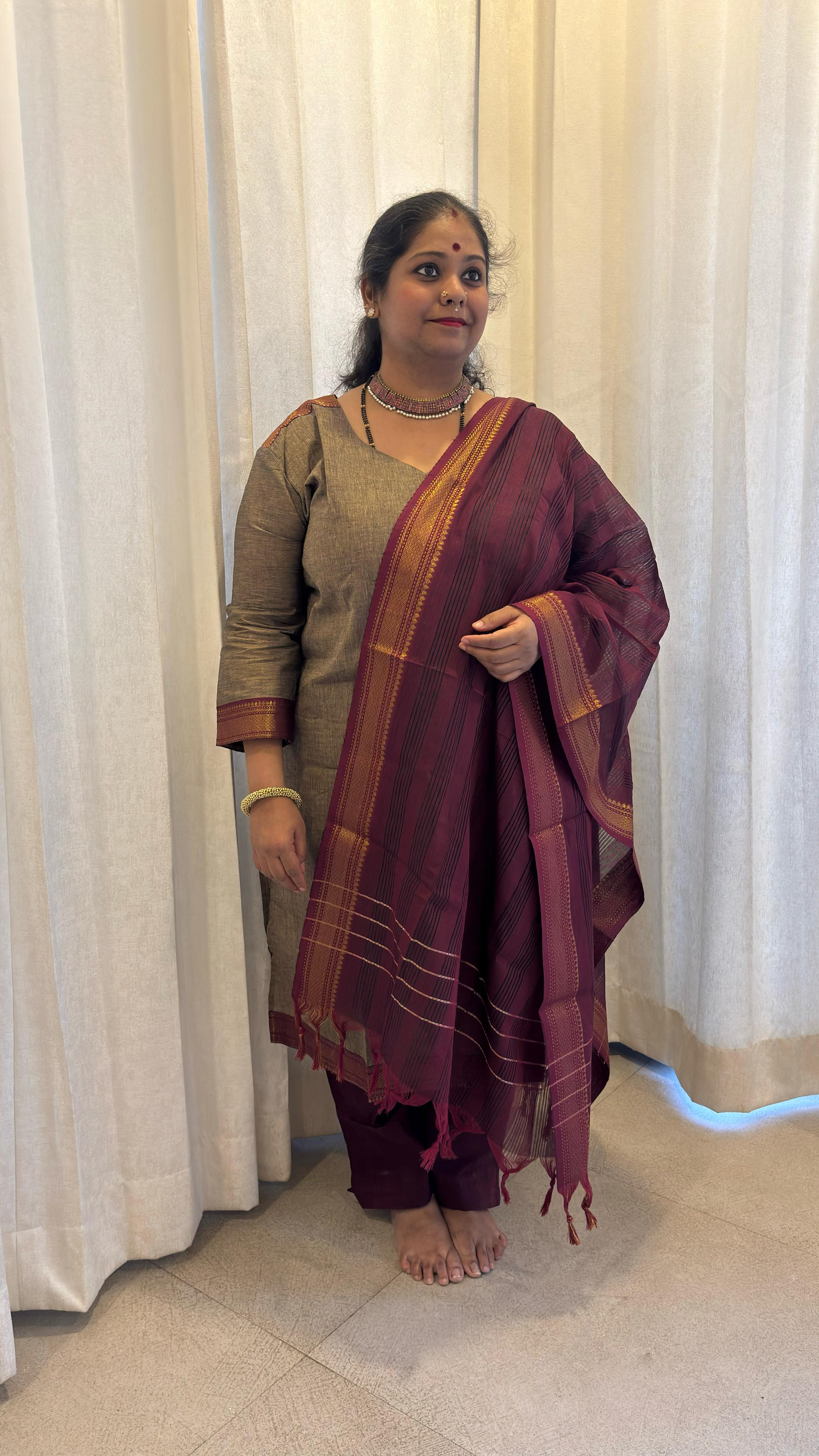 Maya - Kurti Set in Mangalagiri cotton in Beige Color
