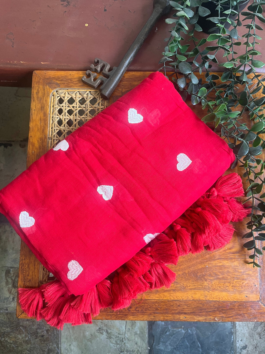 Aanchal - Saree (Unstitched) in Red heart in Mul Cotton