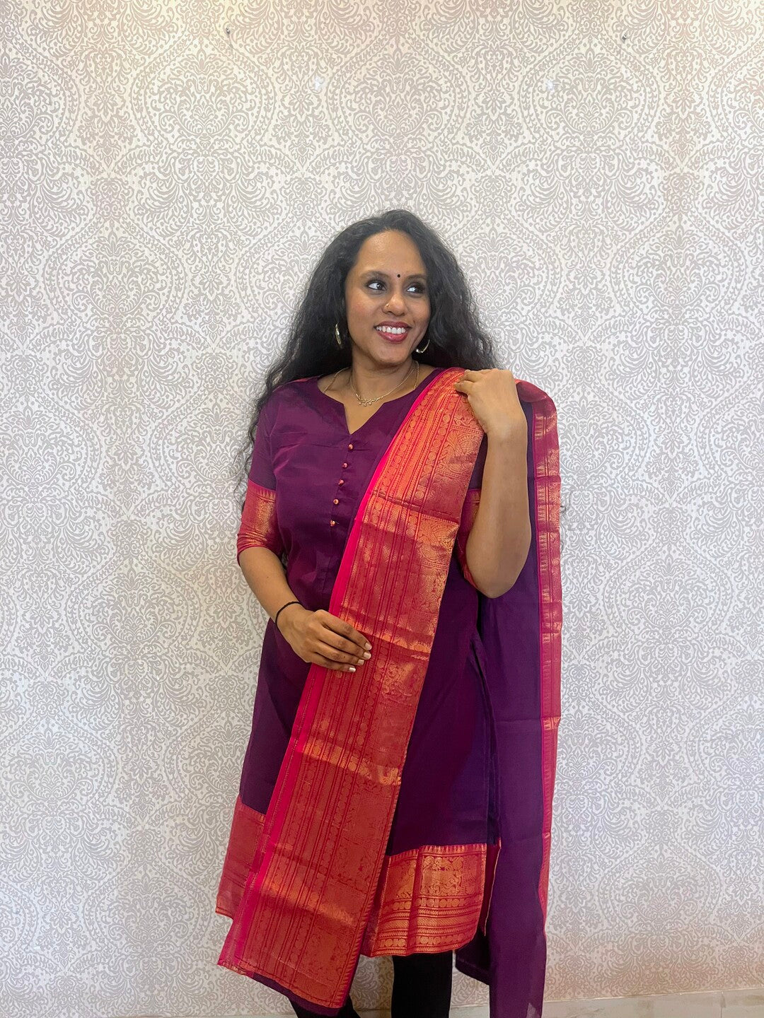 Geet - Kurti with dupatta in pure kanchi cotton in Purple color