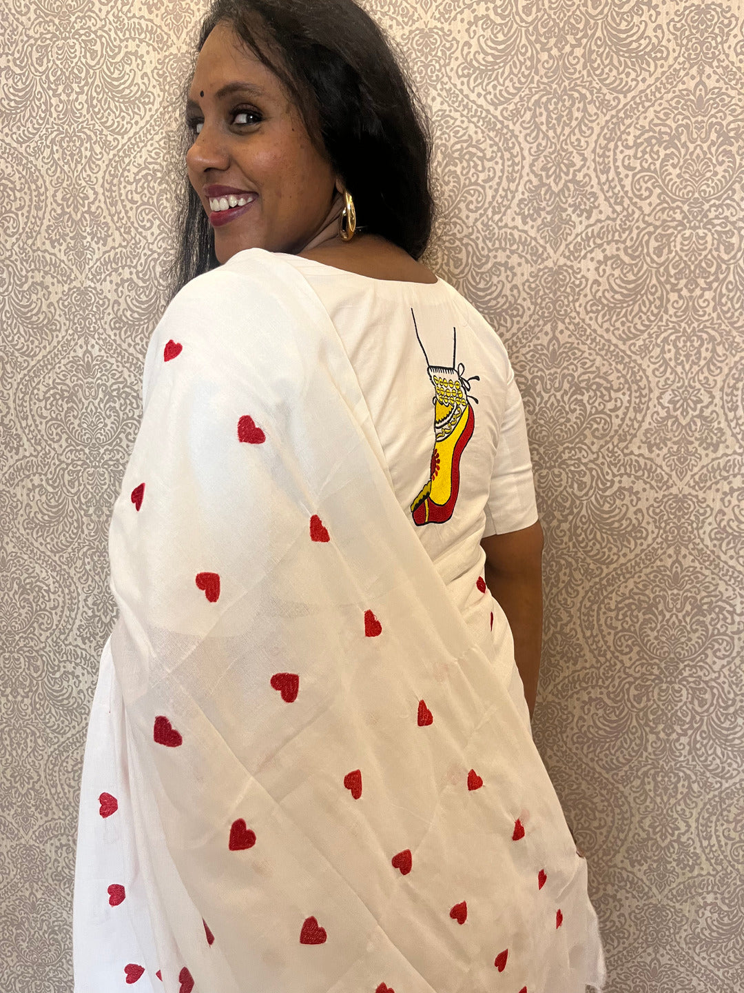 Aanchal - 1 minute Ready-to-wear saree in White heart in Khadi