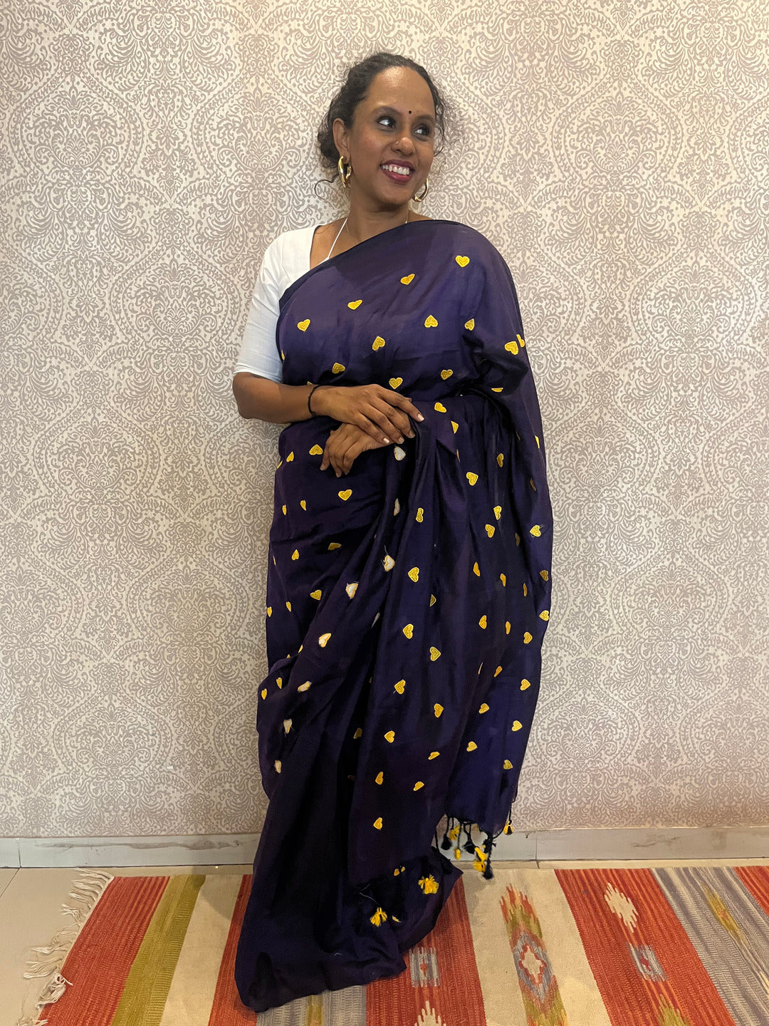 Aanchal - 1 minute Ready-to-wear saree in Blue heart in Khadi
