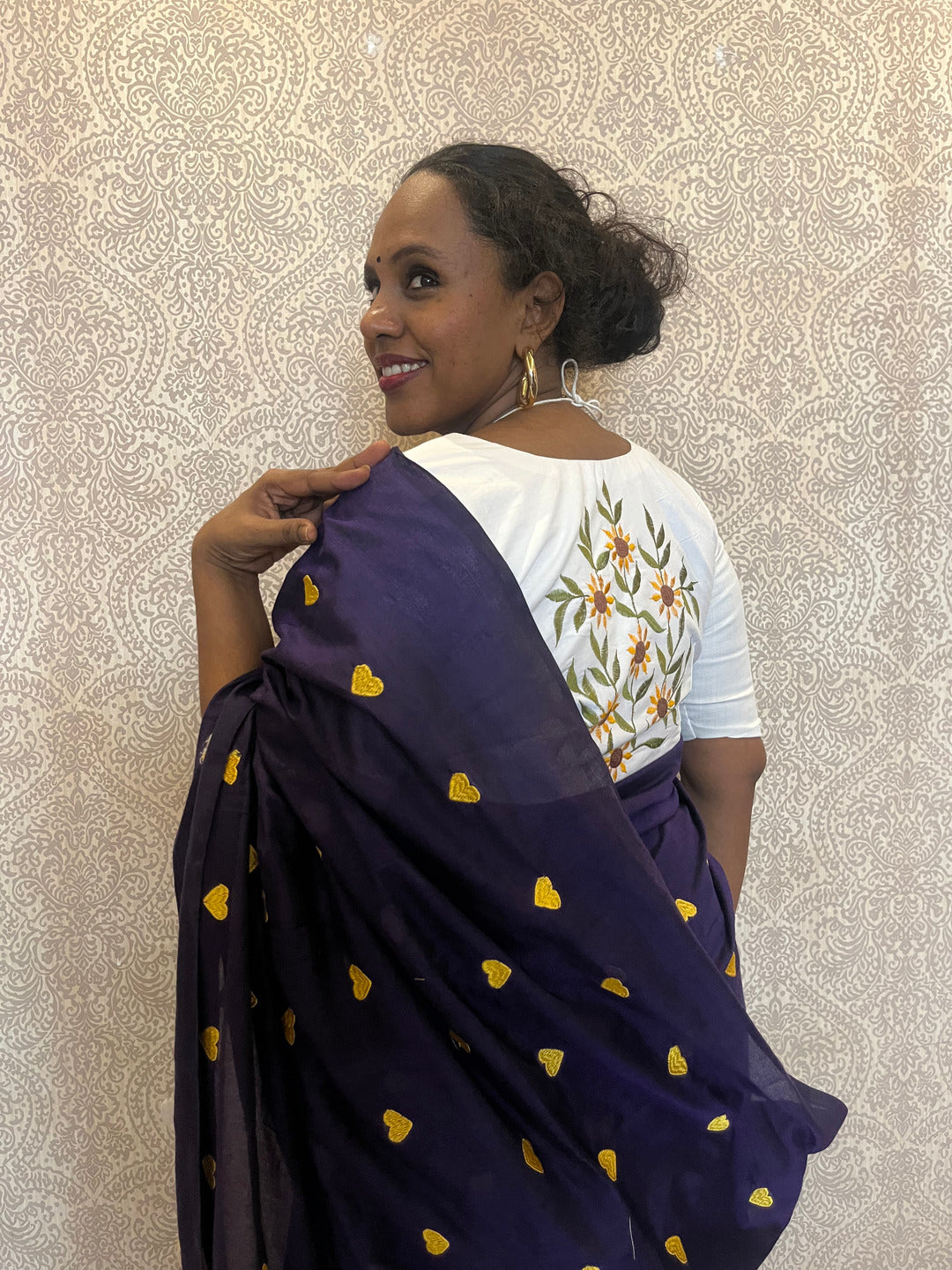 Aanchal - 1 minute Ready-to-wear saree in Blue heart in Khadi