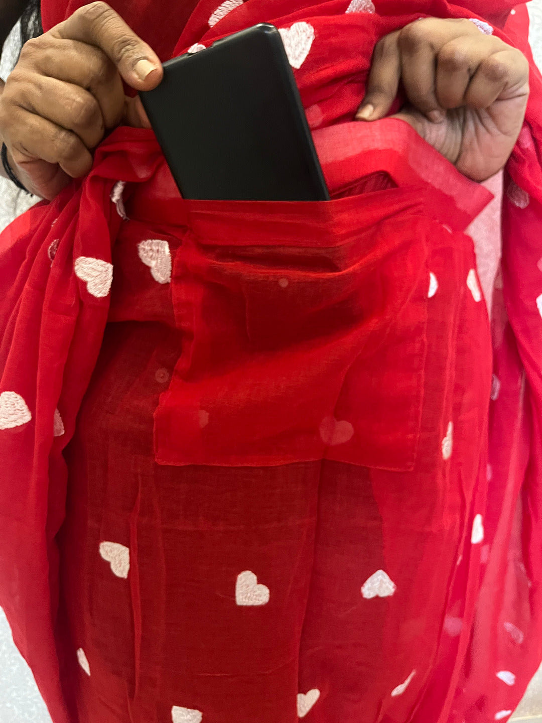Aanchal - 1 minute Ready-to-wear saree in Red heart in Mul cotton
