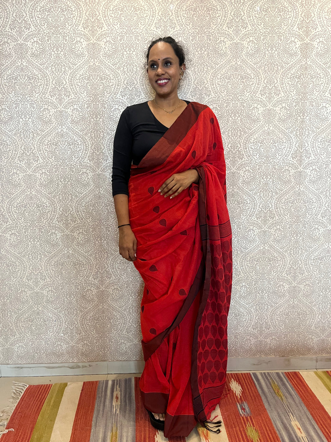 Aanchal - 1 minute Ready-to-wear saree in Red in Handloom Masrize Cotton